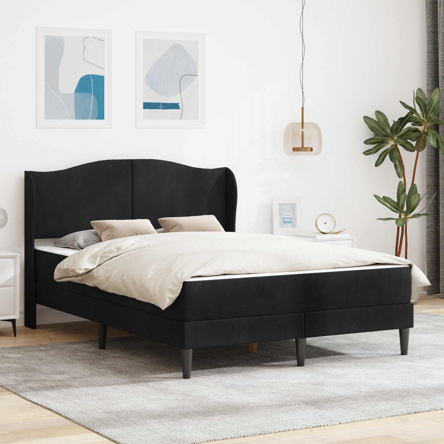 Sengestel med hovedgærde 2 stk. Sort 120 x 190 cm Fløjl