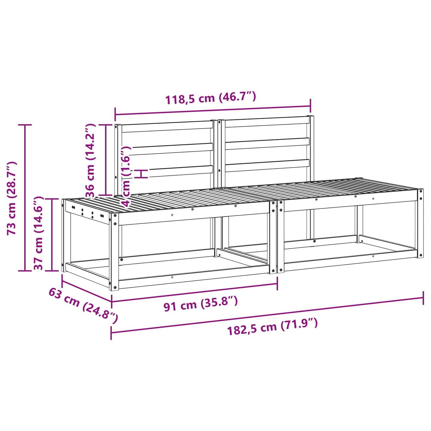 Udendørs Modulsofa 2 Stk Hvid 182,5 x 63 x 73 cm