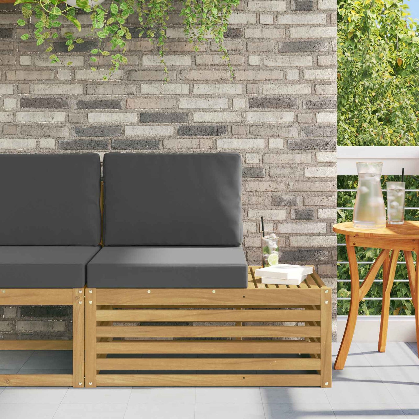 Udendørs end sofa Hvid 91 x 63 x 73 cm Massivt Akacietræ