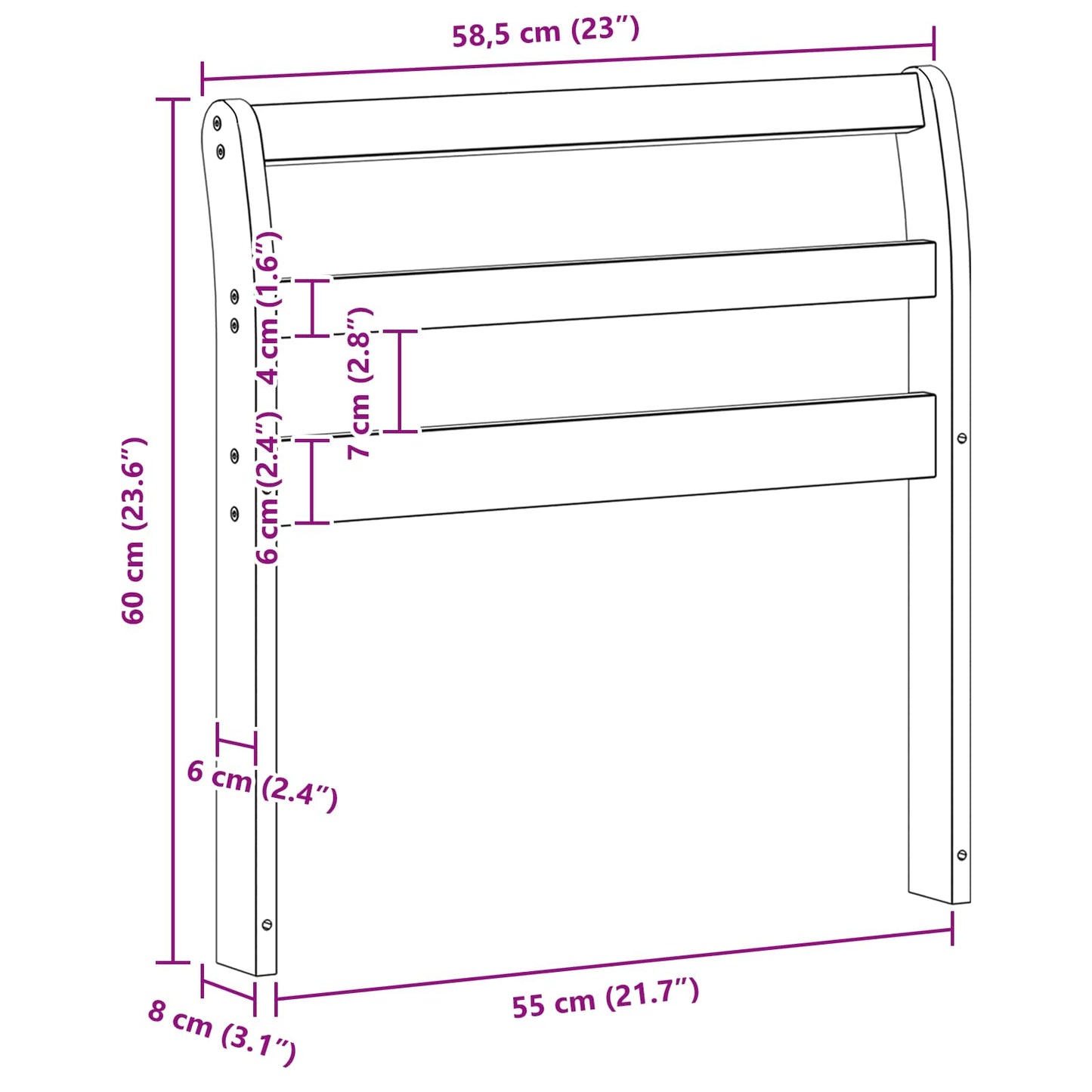 Armlænsmodul 2 pcs Hvid 58,5 x 8,5 x 60 cm Massivt Akacietræ