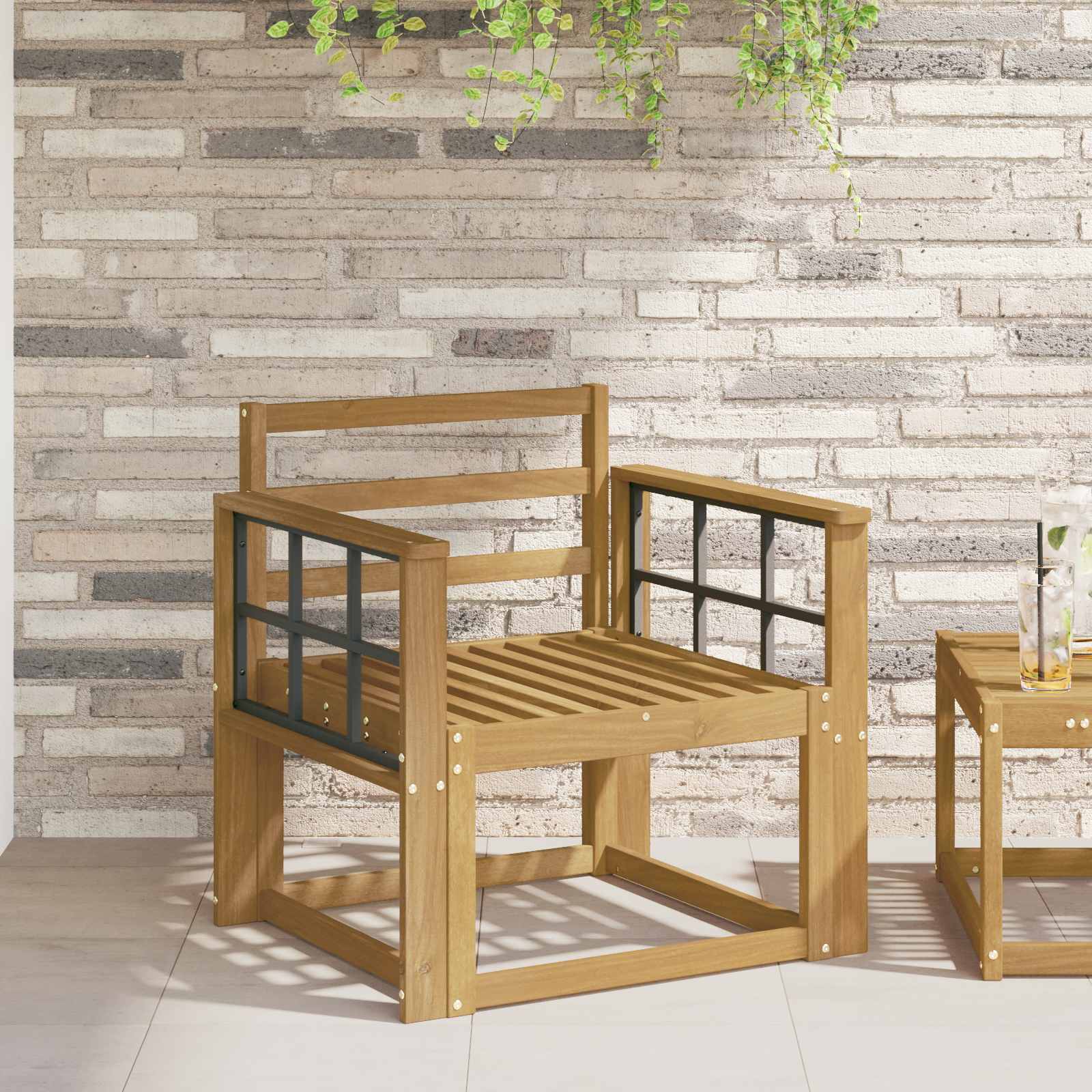 Armlænsmodul 2 pcs Hvid 60 x 6 x 61 cm Massivt Akacietræ billede