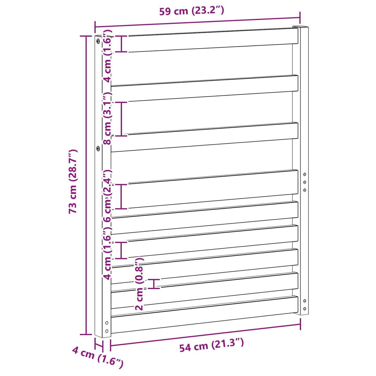 Armlænsmodul 2 pcs Hvid 59 x 4 x 73 cm Massivt Akacietræ