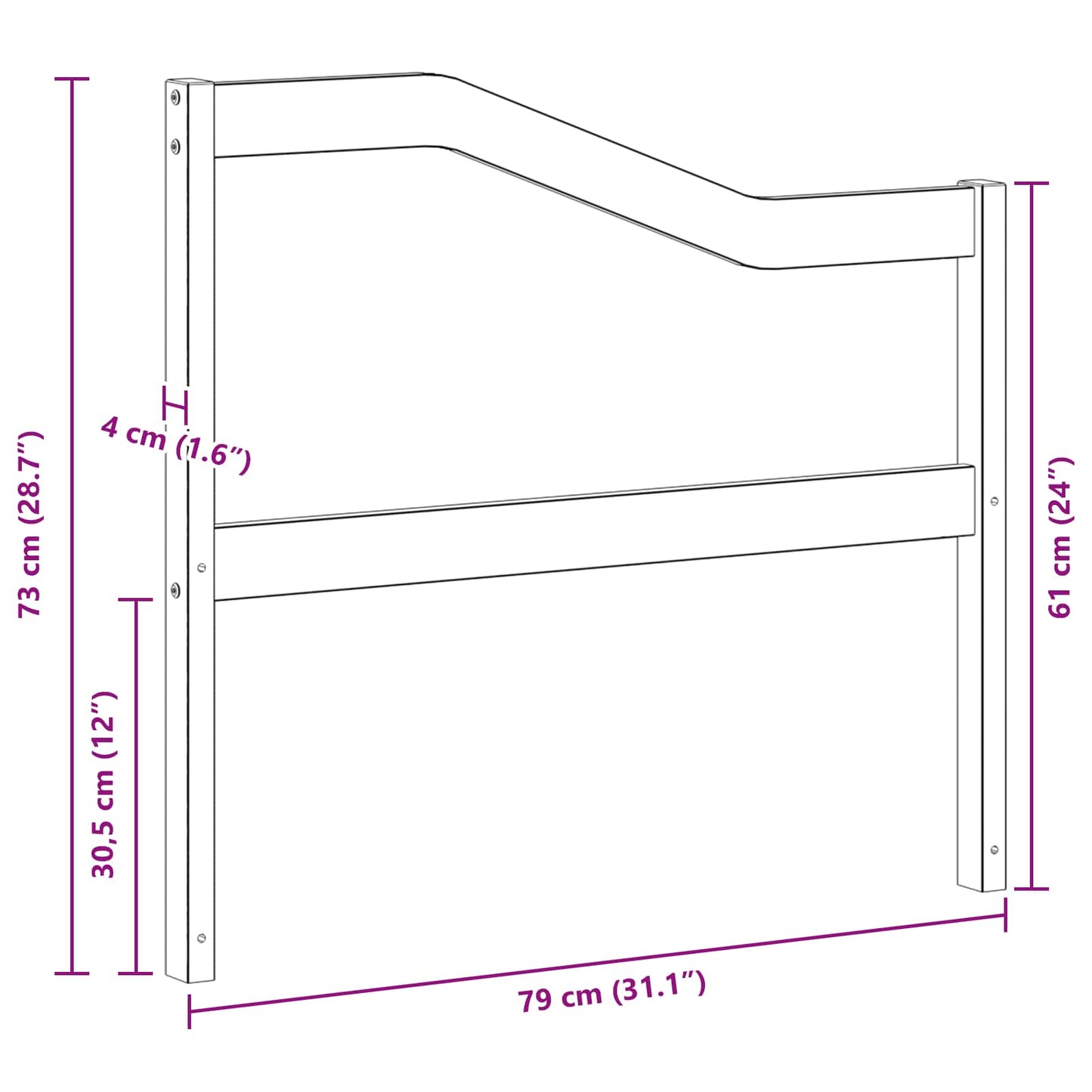 Armlænsmodul 2 pcs Hvid 79 x 4 x 73 cm Massivt Akacietræ