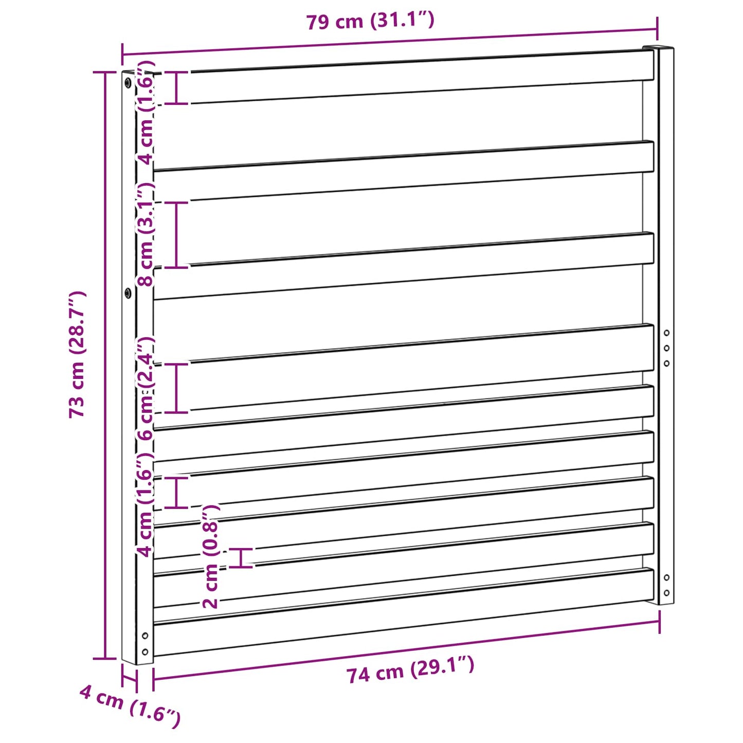 Armlænsmodul 2 pcs Hvid 79 x 4 x 73 cm Massivt Akacietræ