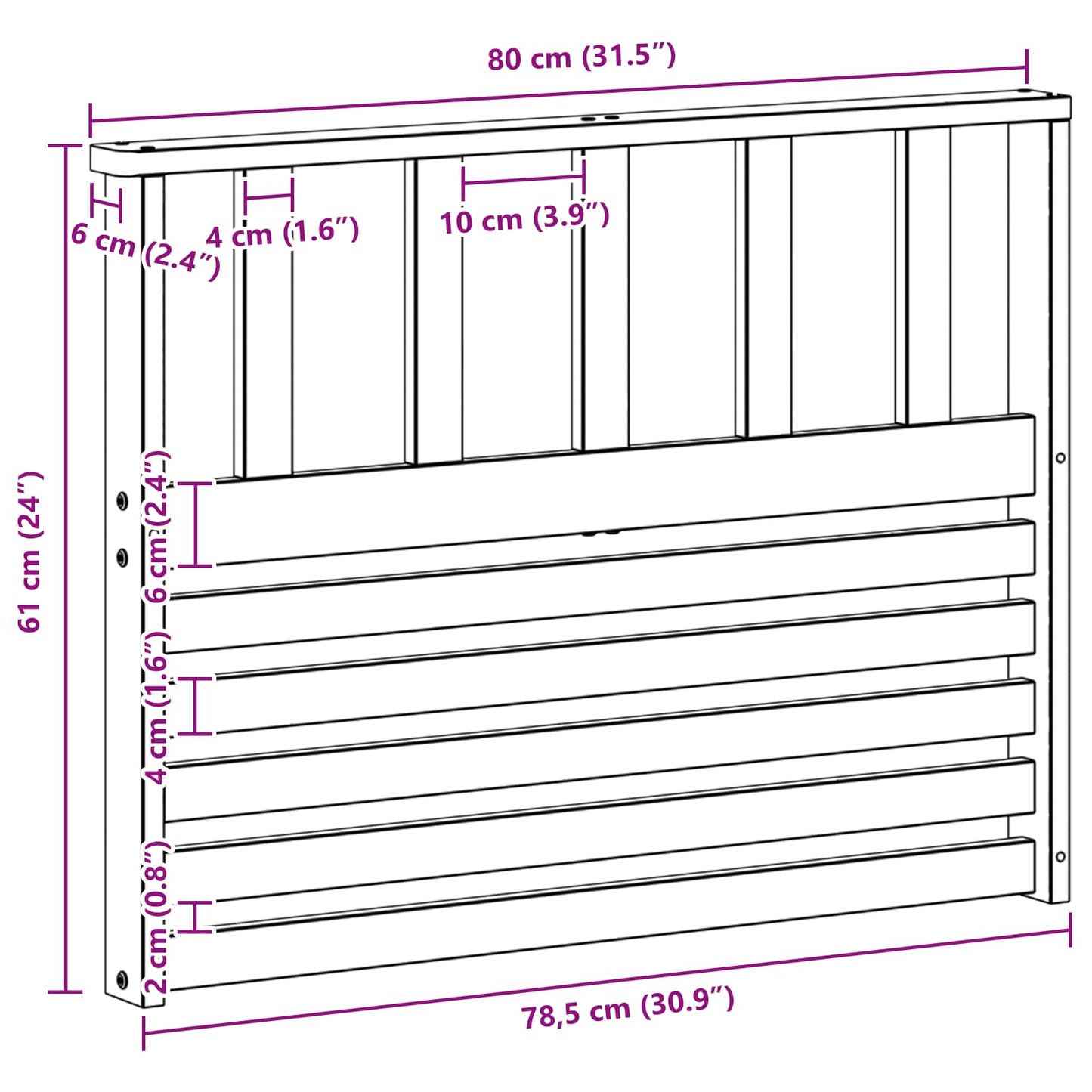 Armlænsmodul 2 pcs Hvid 80 x 6 x 61 cm Massivt Akacietræ