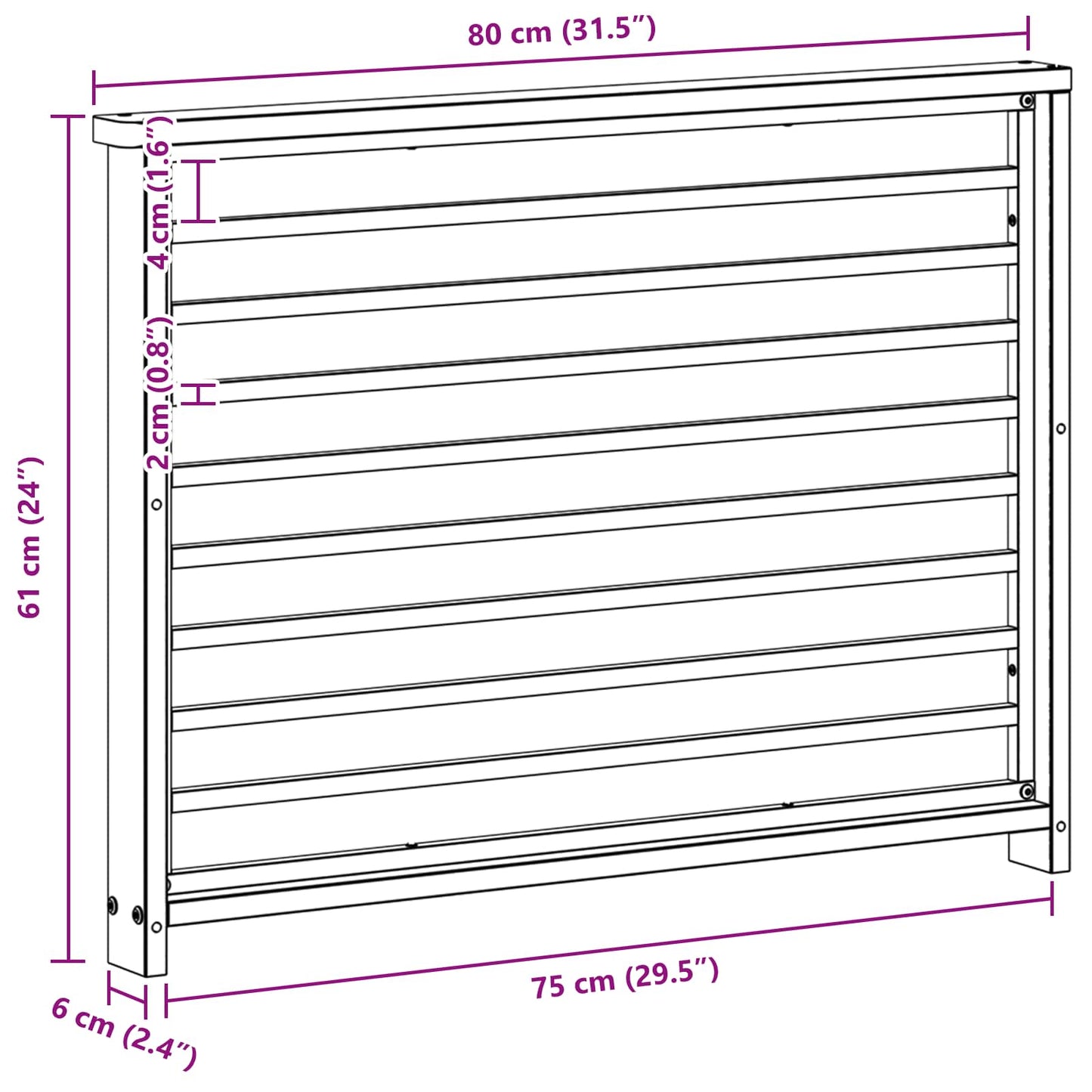 Armlænsmodul 2 pcs Hvid 80 x 6 x 61 cm Massivt Akacietræ