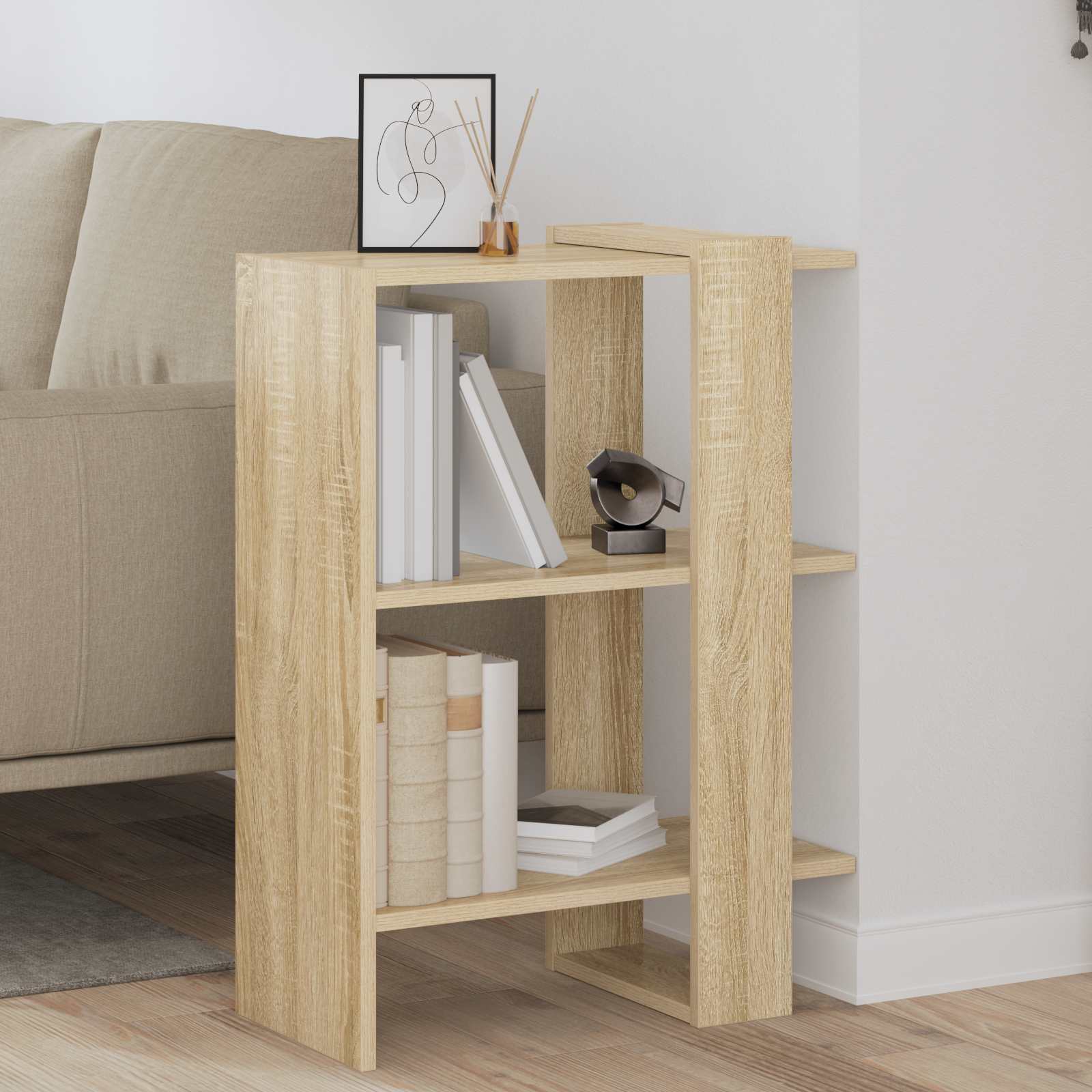 Bogreol 2 niveauer 52 x 25 x 71,5 cm Konstrueret træ Sonoma eg billede
