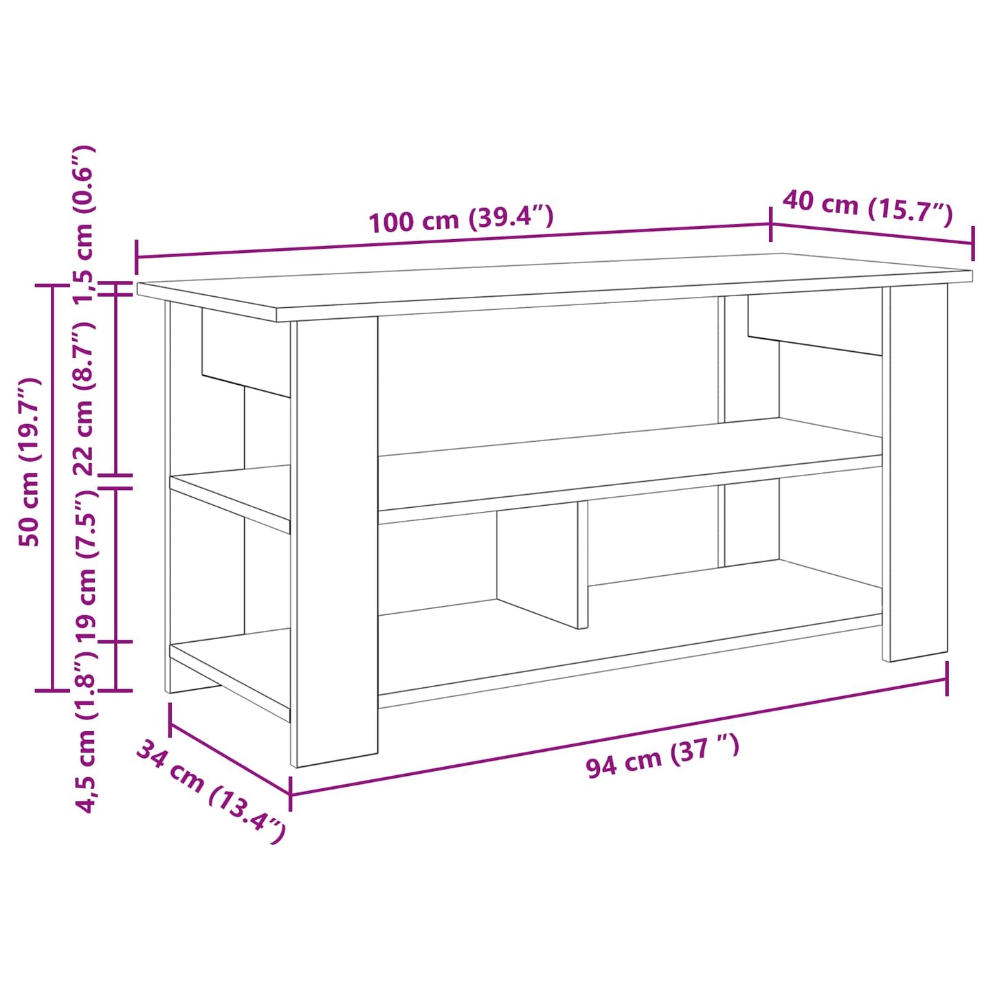 TV stand 100 x 40 x 50 cm Artisan Egetræ