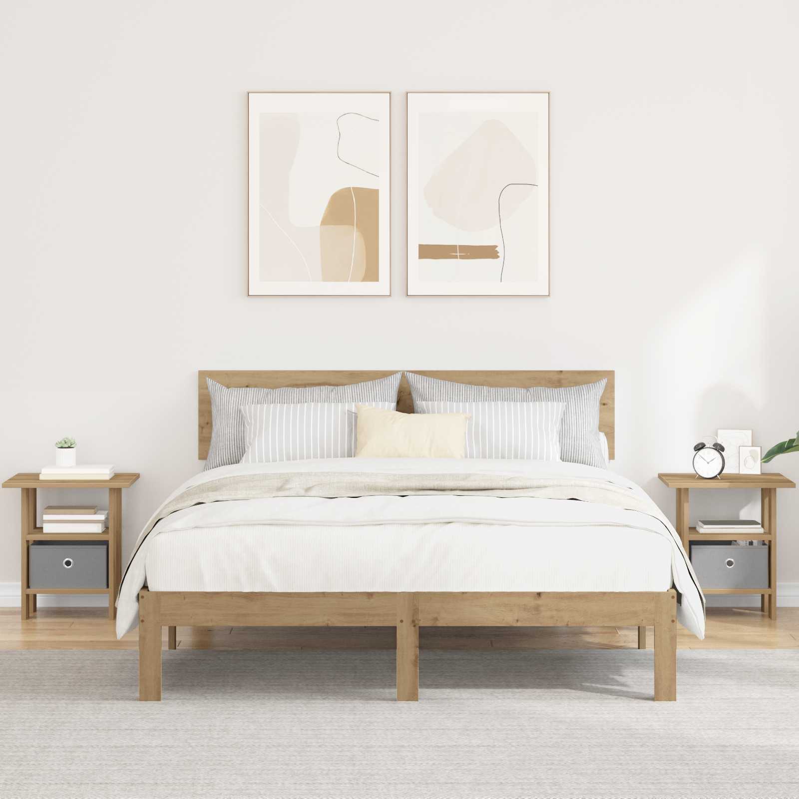 Sengebord 2 pcs Artisan Egetræ 41 x 40 x 45 cm Konstrueret træ billede