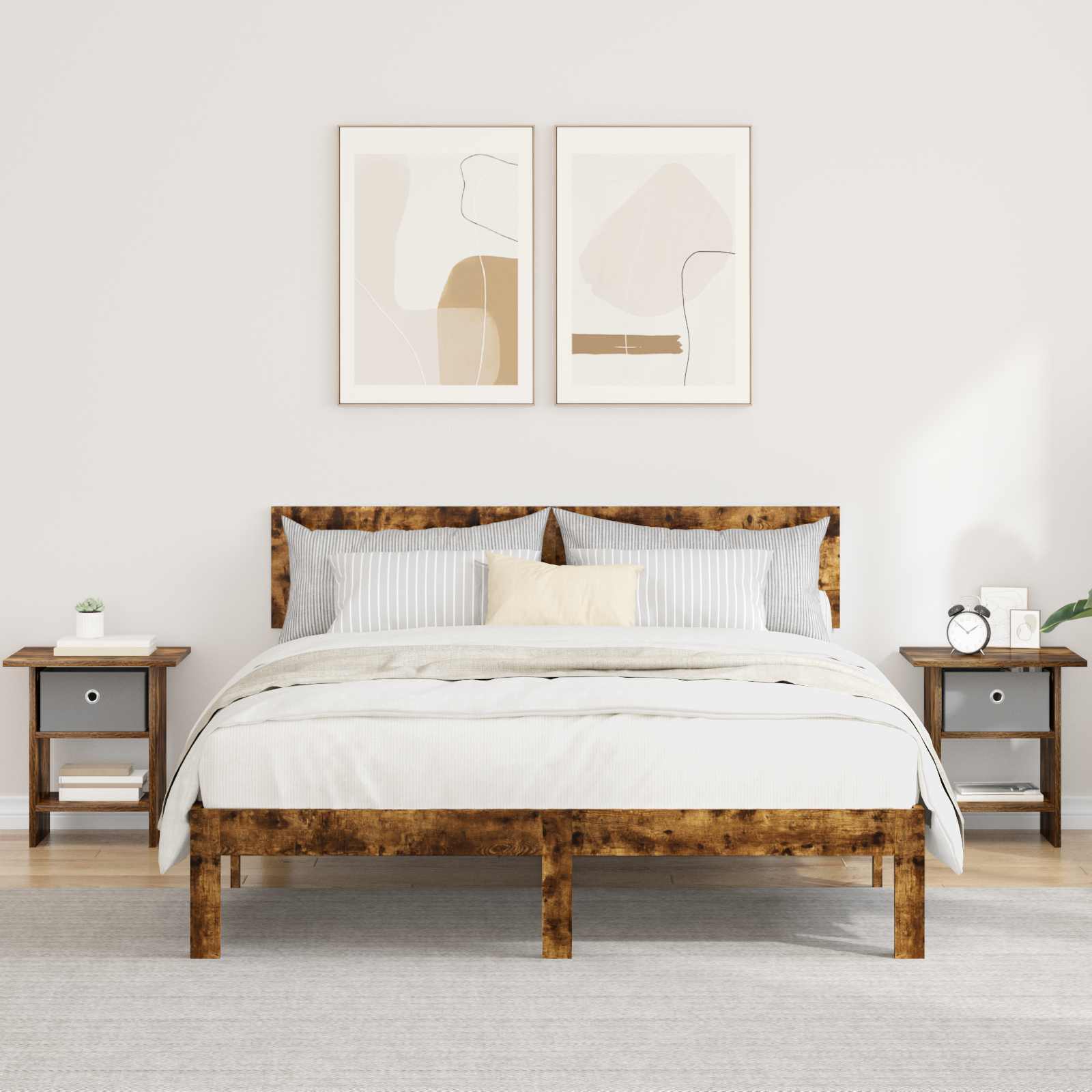 Sengebord 2 pcs Røget eg 41 x 40 x 45 cm Konstrueret træ billede