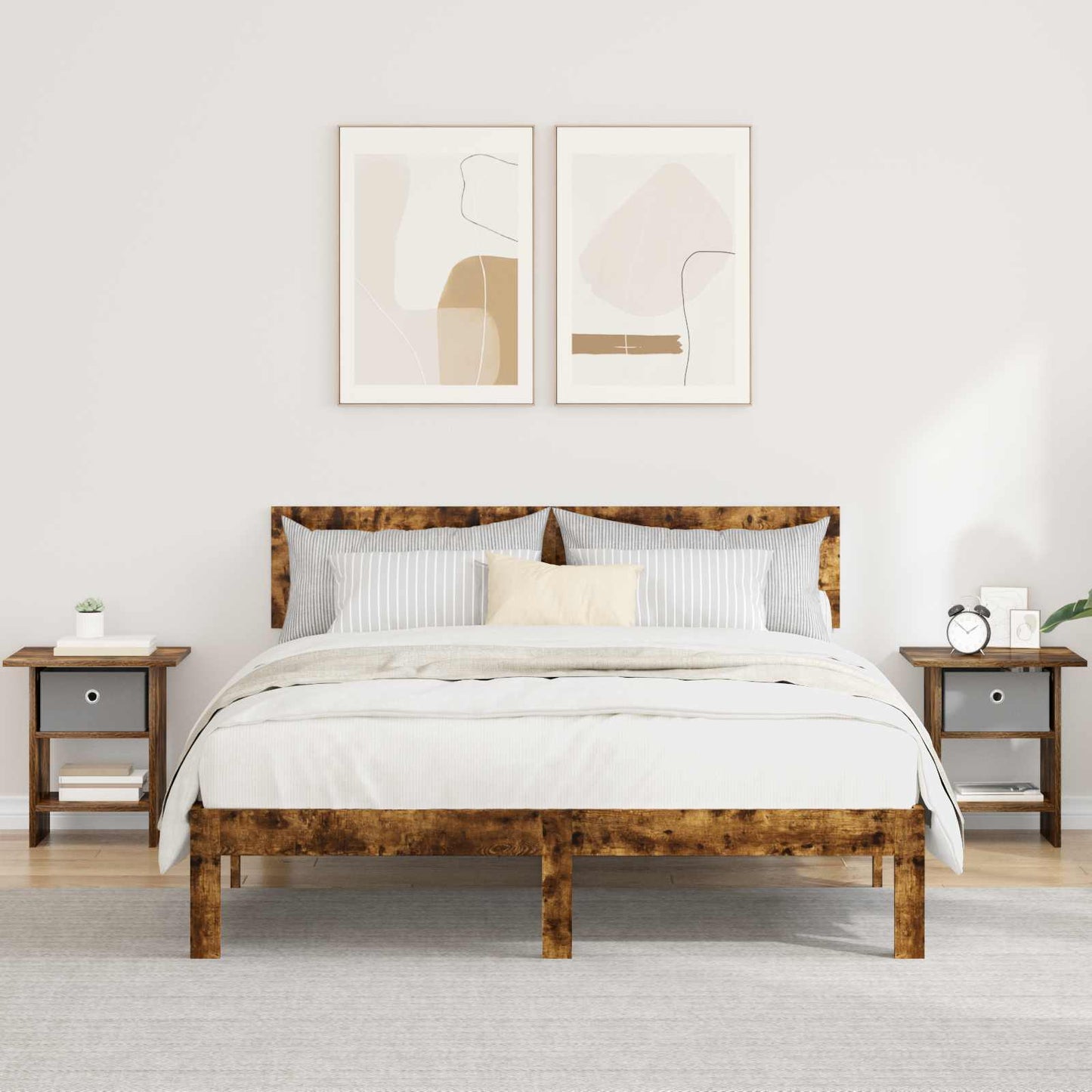 Sengebord 2 pcs Røget eg 41 x 40 x 45 cm Konstrueret træ