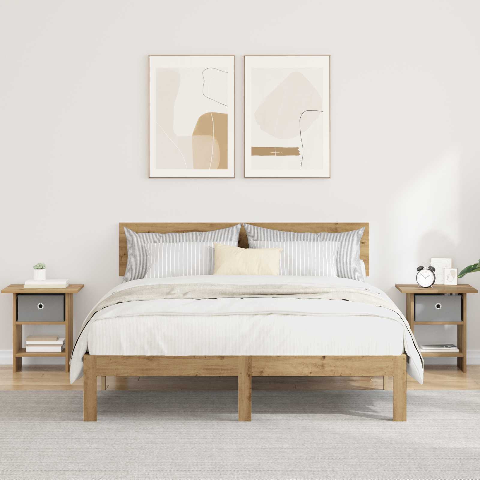 Sengebord 2 pcs Artisan Egetræ 41 x 40 x 45 cm Konstrueret træ billede