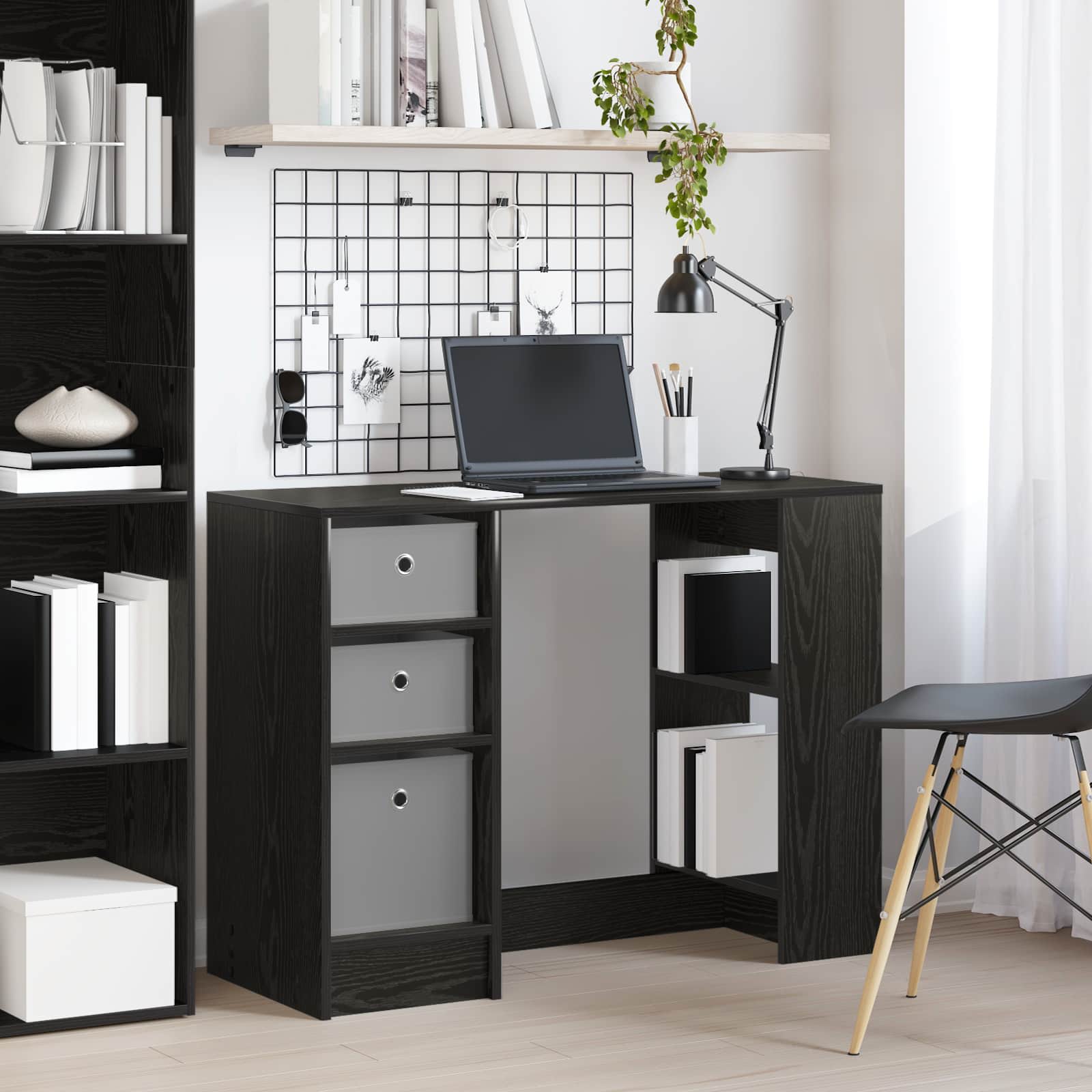 Skrivebord med skuffer - sort eg, 100 × 40 × 75 cm, konstrueret træ