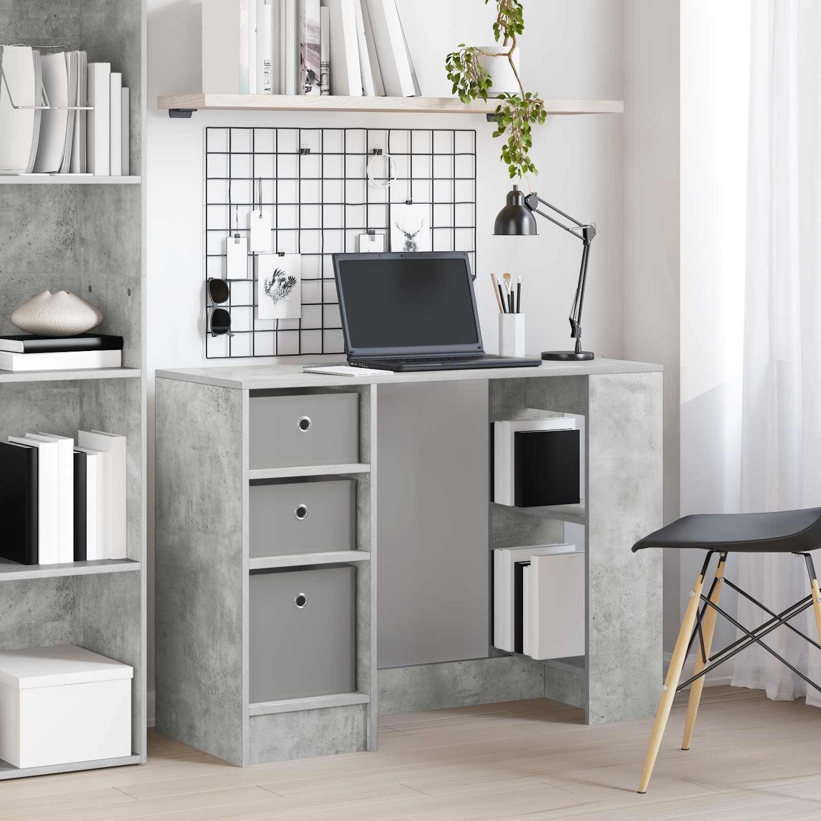 Skrivebord med skuffer - beton grå, 100 × 40 × 75 cm, konstrueret træ