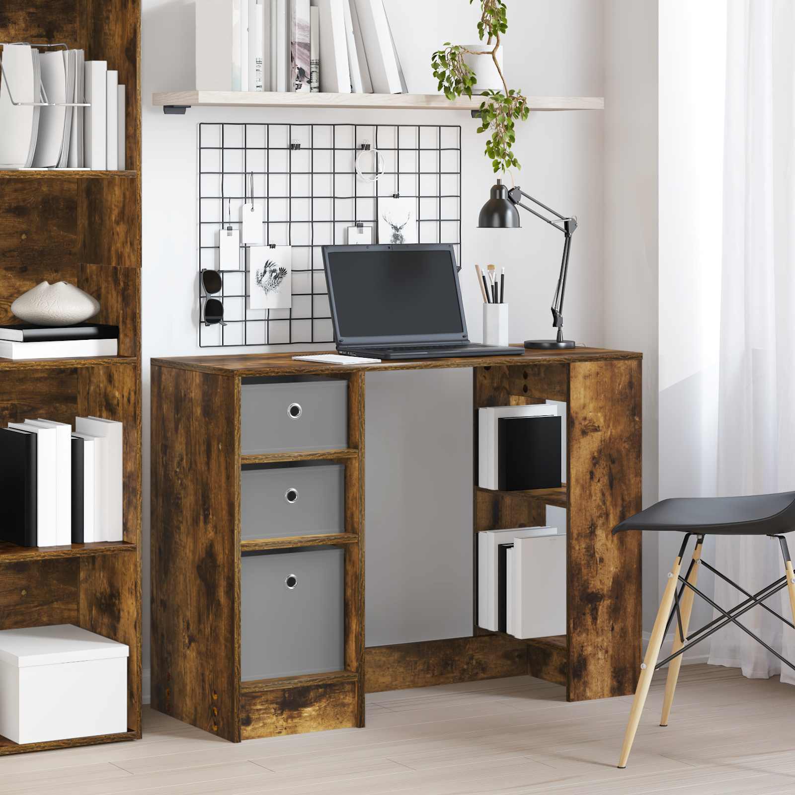 Skrivebord med skuffer - røget eg, 100 × 40 × 75 cm, konstrueret træ