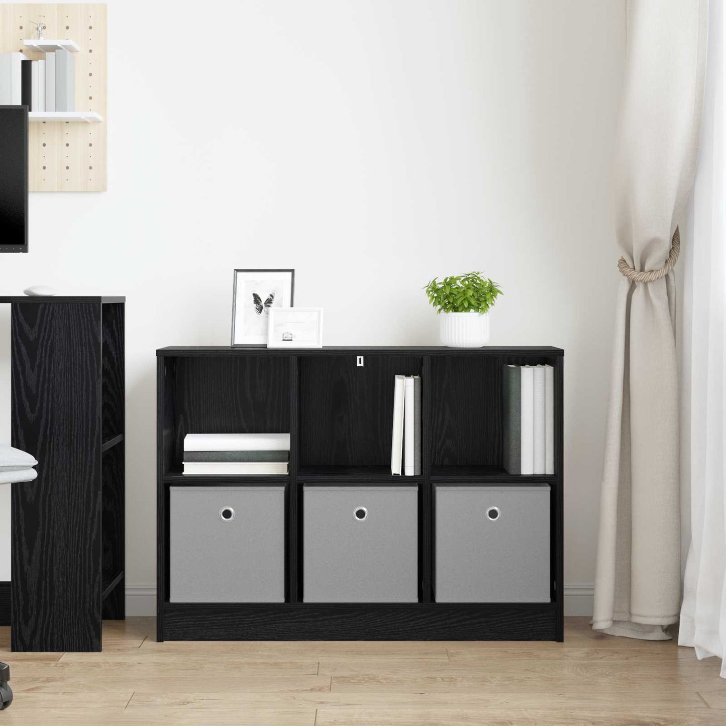 Sideboard med skuffe Sort eg 88,5 x 27,5 x 63,5 cm