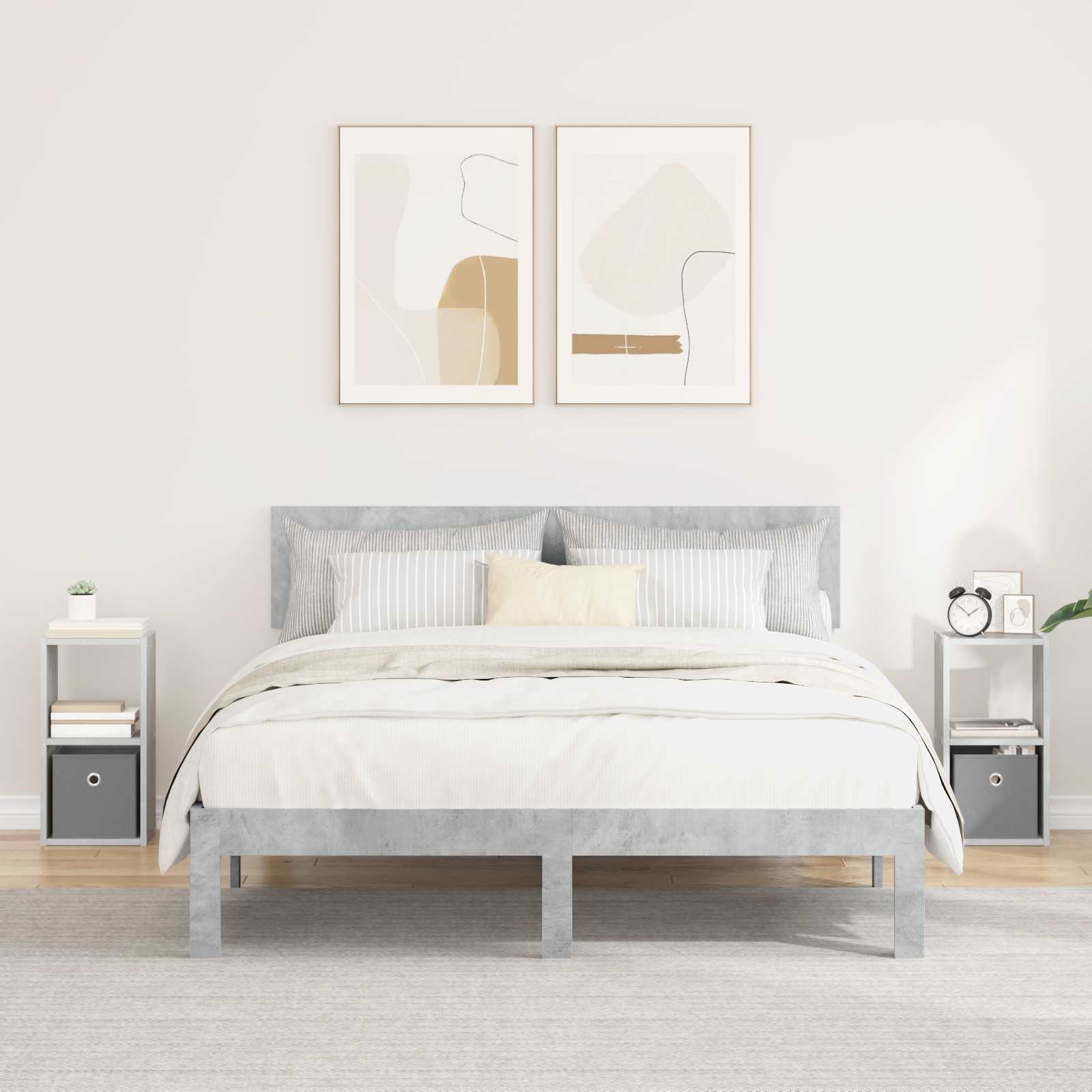Sengebord 2 pcs Beton Grå 25,5 x 22 x 49,5 cm Konstrueret træ billede