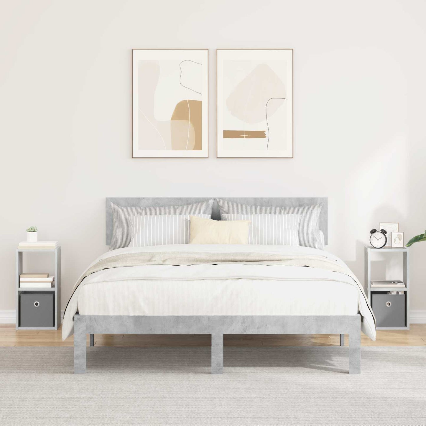 Sengebord 2 pcs Beton Grå 25,5 x 22 x 49,5 cm Konstrueret træ