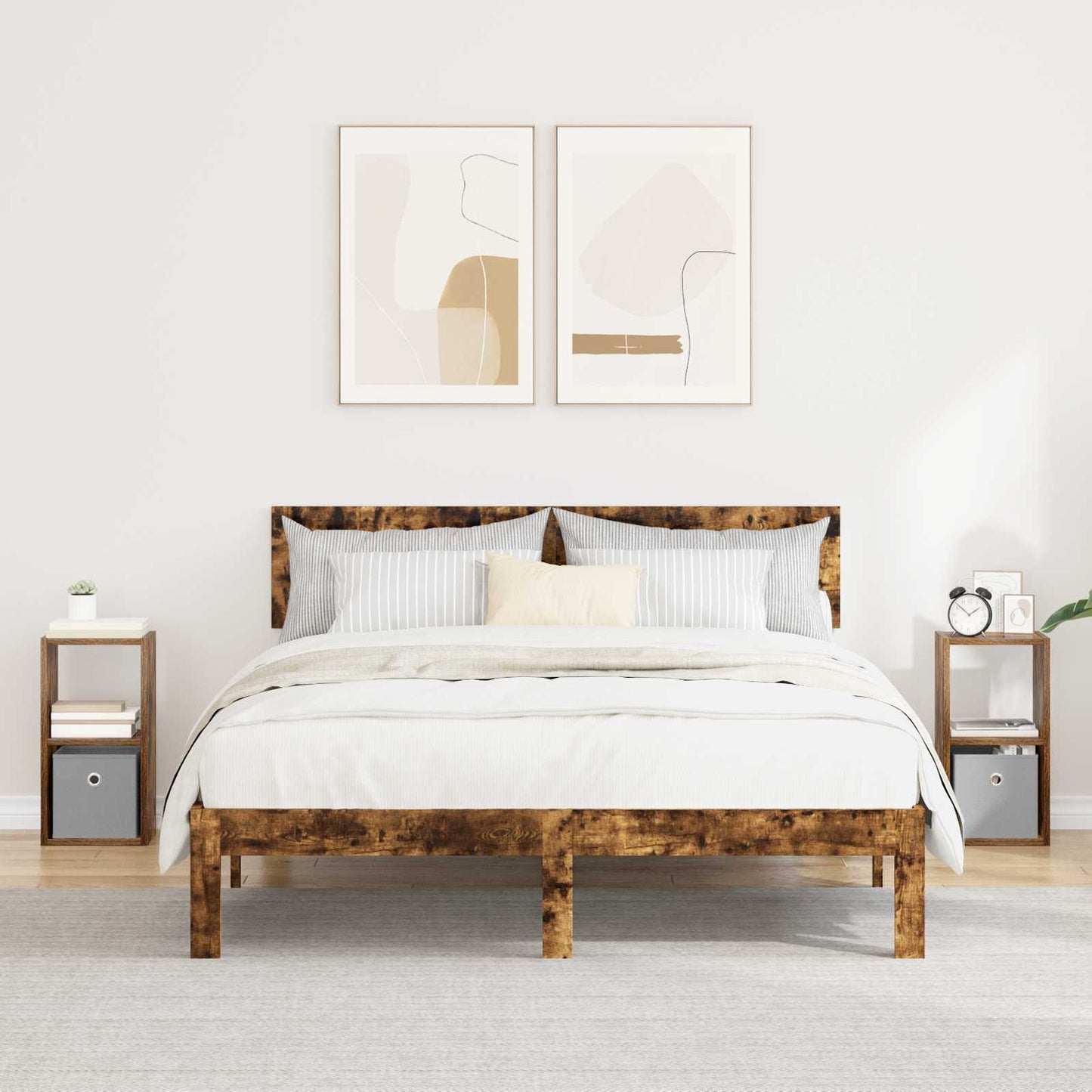 Sengebord 2 pcs Røget eg 25,5 x 22 x 49,5 cm Konstrueret træ
