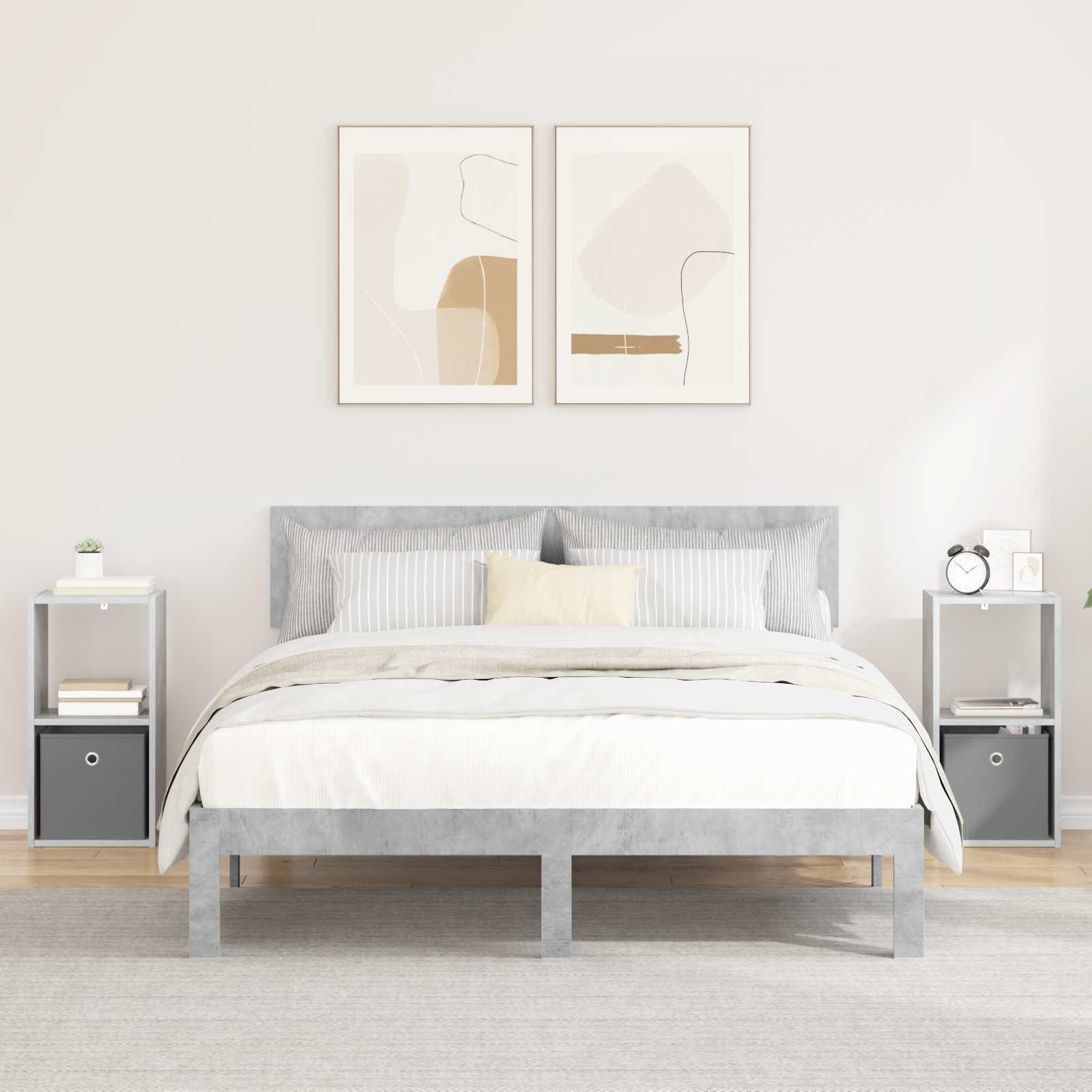 Sengebord 2 pcs Beton Grå 30,5 x 27 x 59,5 cm Konstrueret træ billede