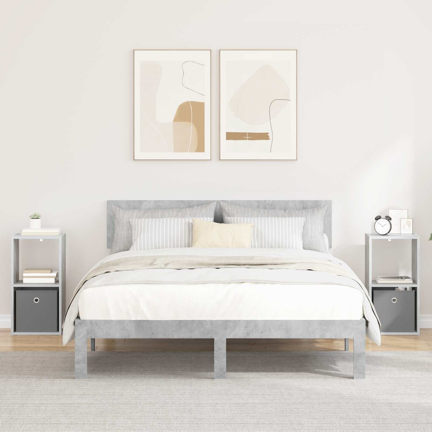 Sengebord 2 pcs Beton Grå 30,5 x 27 x 59,5 cm Konstrueret træ