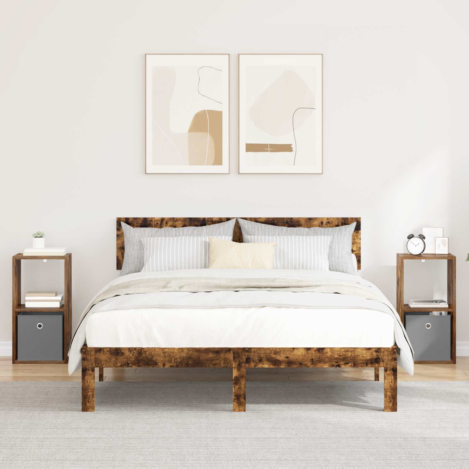 Sengebord 2 pcs Røget eg 30,5 x 27 x 59,5 cm Konstrueret træ billede
