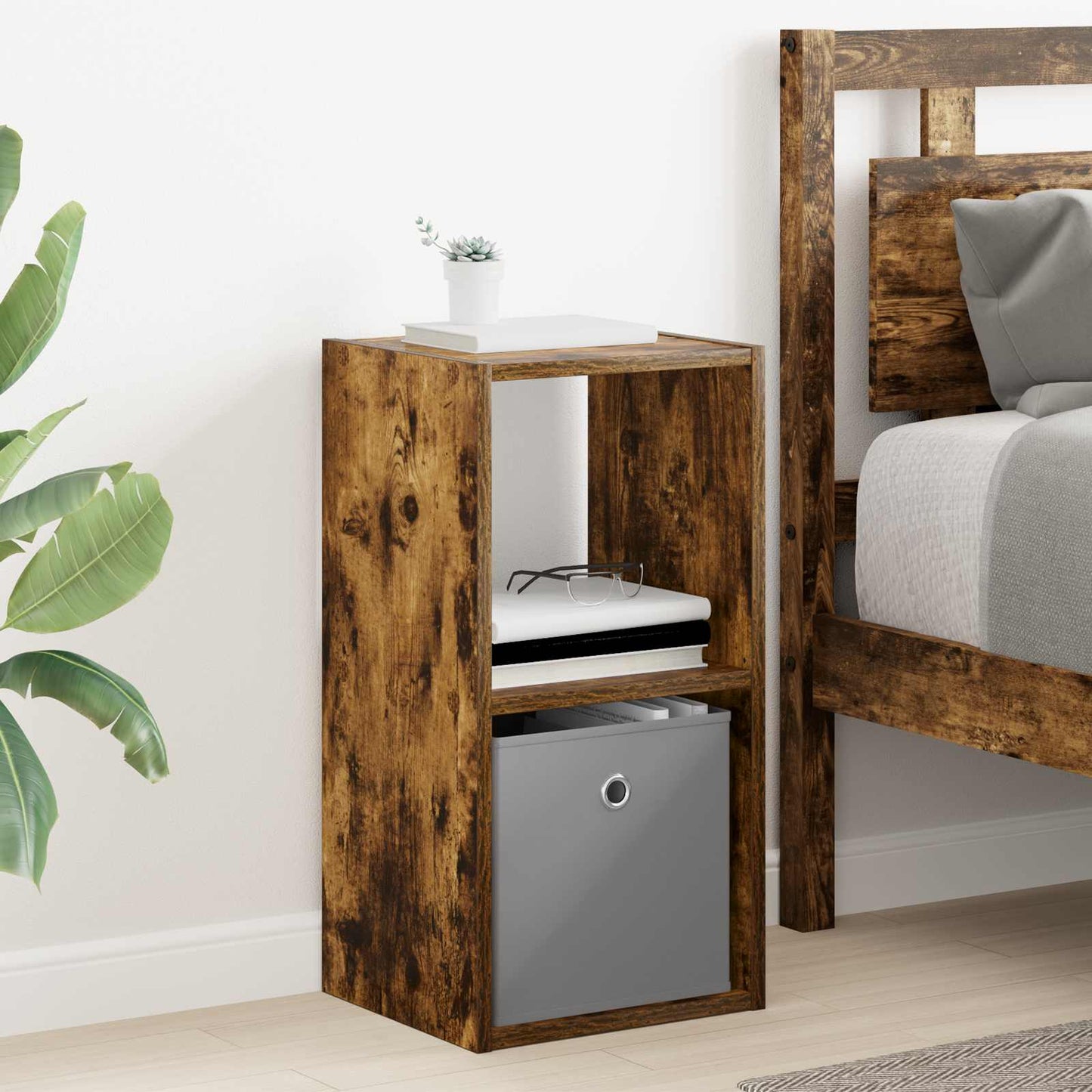 Sengebord 2 pcs Røget eg 30,5 x 27 x 59,5 cm Konstrueret træ