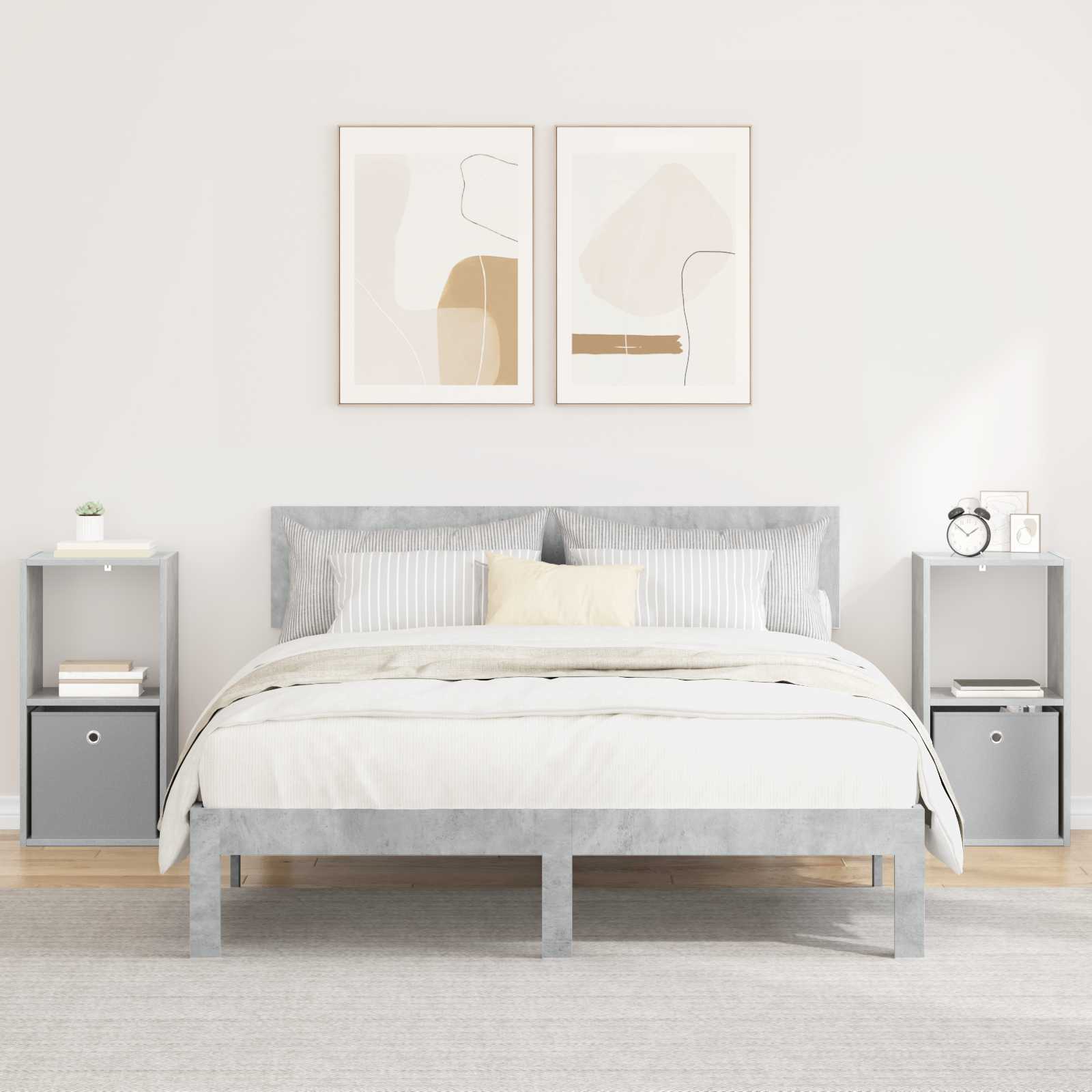 Sengebord 2 pcs Beton Grå 35 x 32 x 68,5 cm Konstrueret træ billede