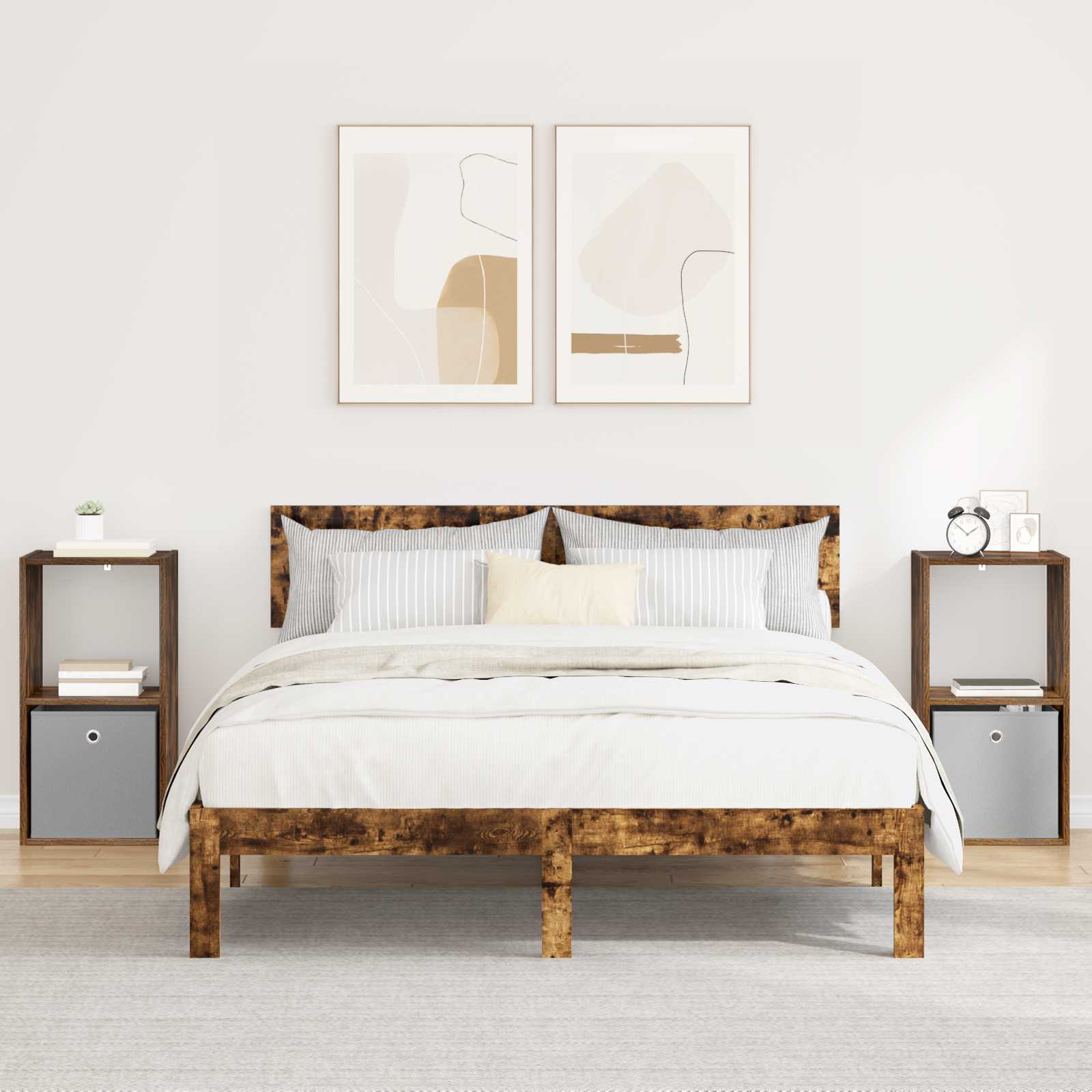 Sengebord 2 pcs Røget eg 35 x 32 x 68,5 cm Konstrueret træ billede