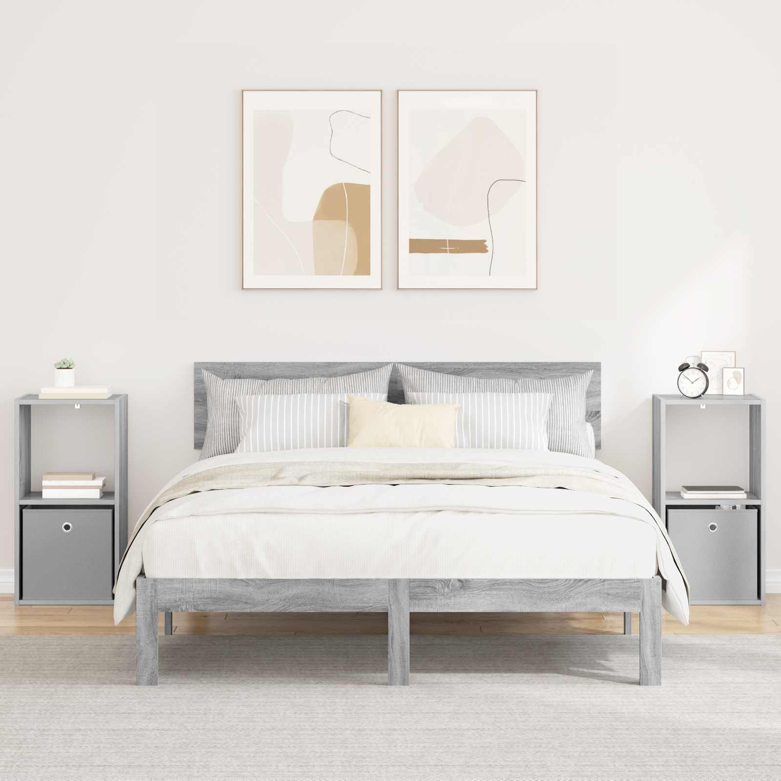 Sengebord 2 pcs Grå Sonoma 35 x 32 x 68,5 cm Konstrueret træ billede