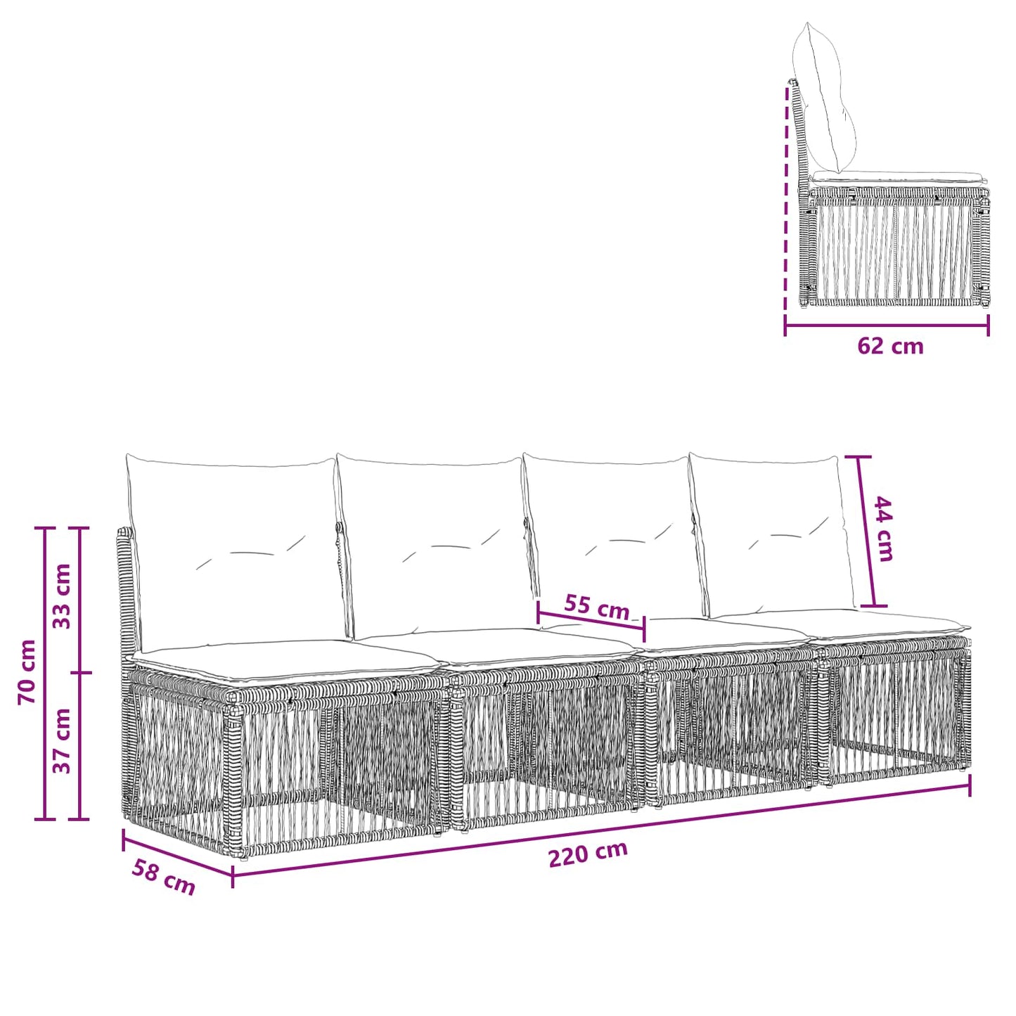 4-sæders sofa 4 pcs 4-Antal sæder Grå polyrattan