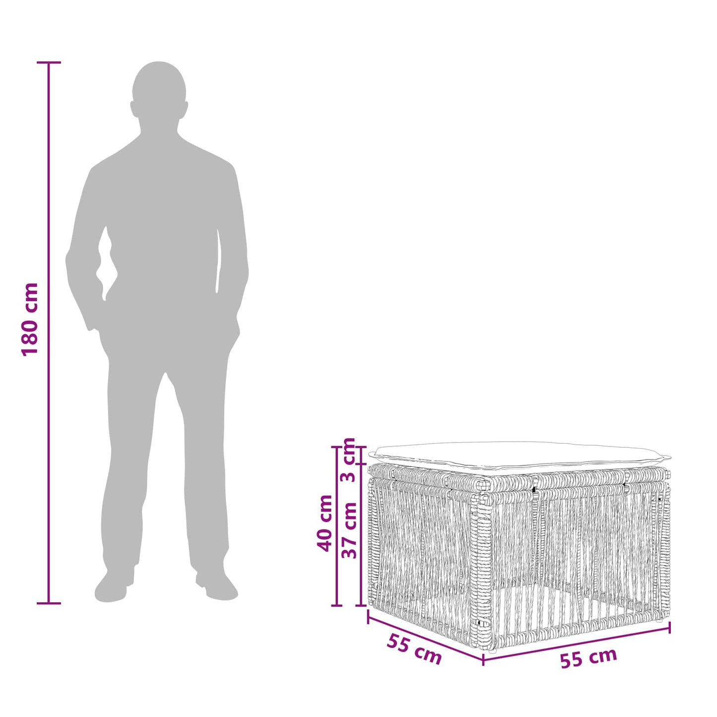 Fodskammel Sort polyrattan