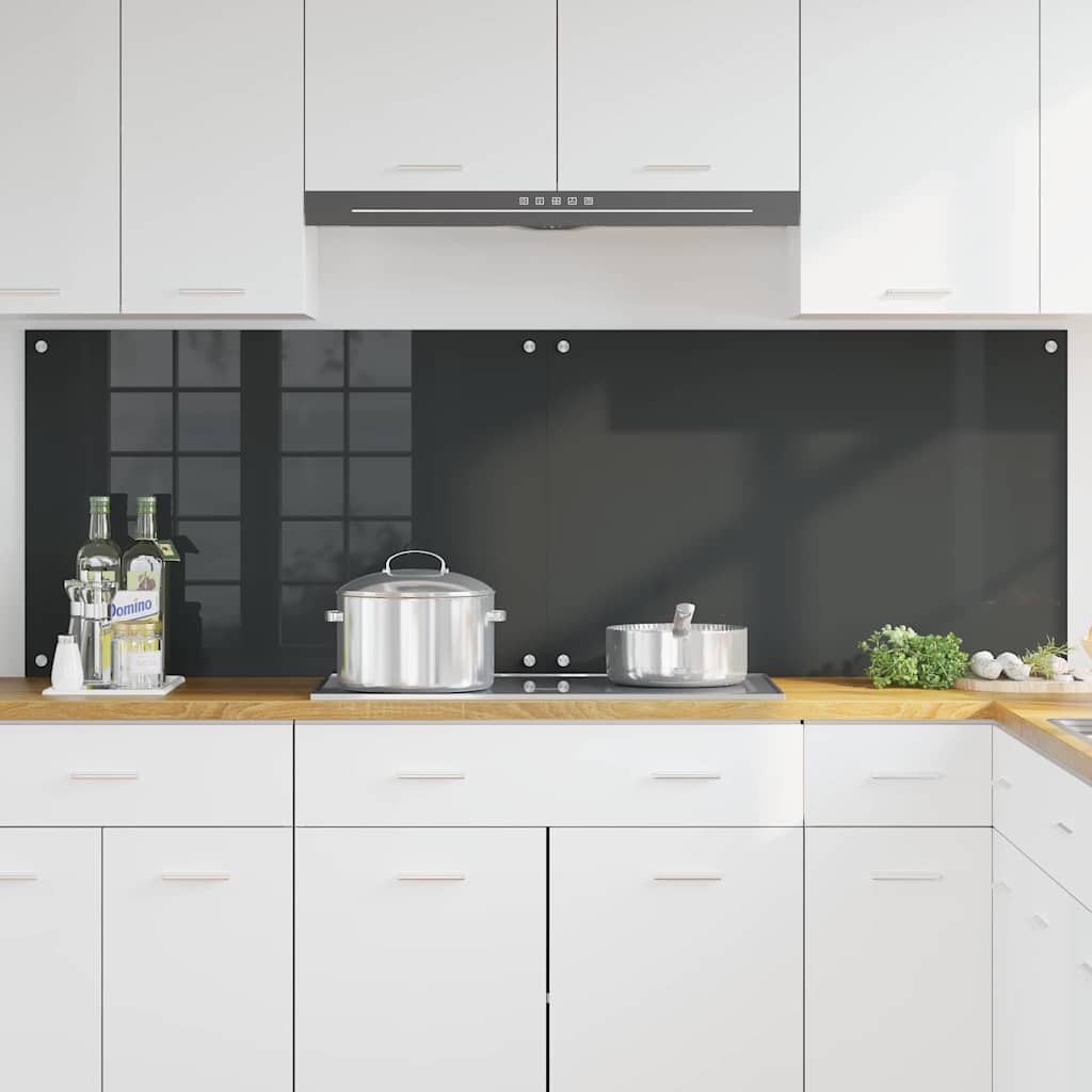 Køkkenbacksplash 2 pcs Mørkegrå 90 x 60 cm hærdet glas