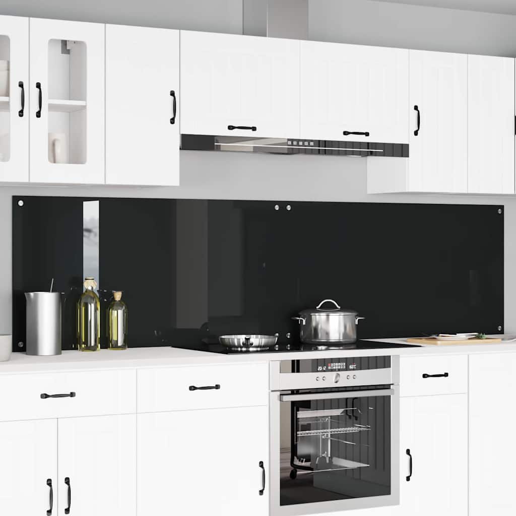 Køkkenbacksplash 2 pcs Sort 120 x 60 cm hærdet glas