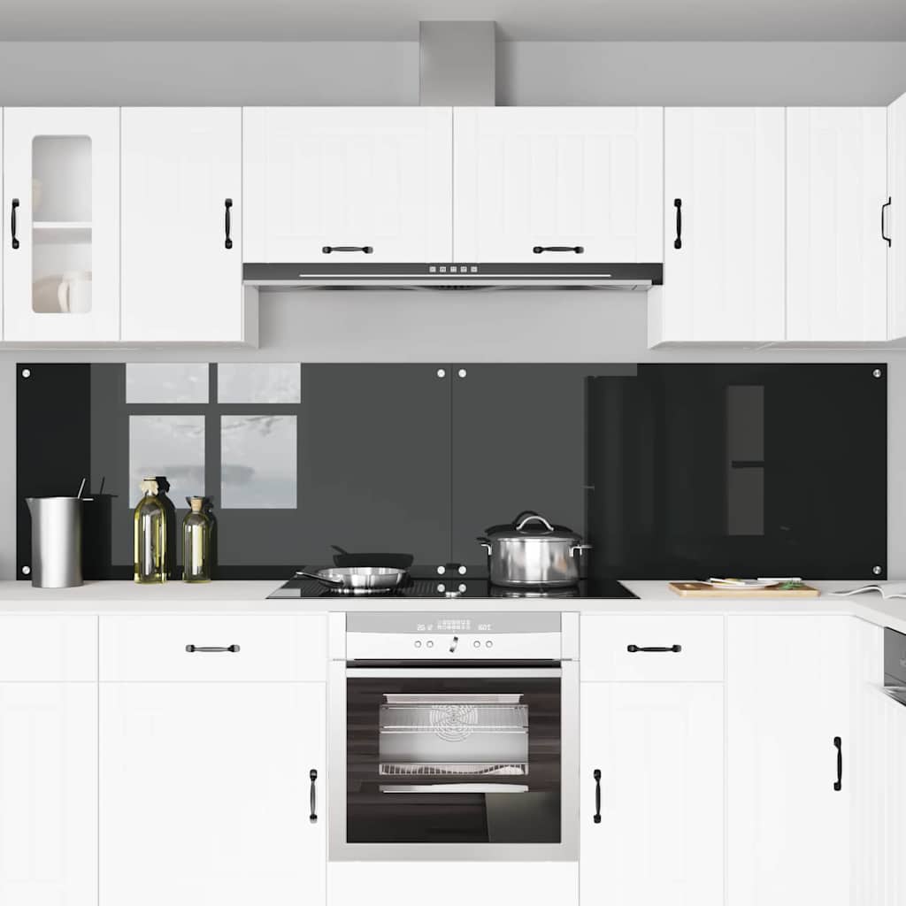 Køkkenbacksplash 2 pcs Sort 120 x 60 cm hærdet glas