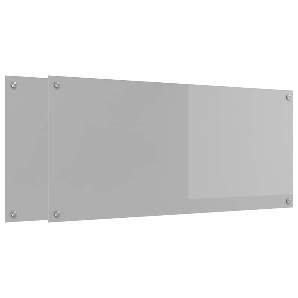 Køkkenbacksplash 2 stk. Lysegrå 110 x 50 cm hærdet glas