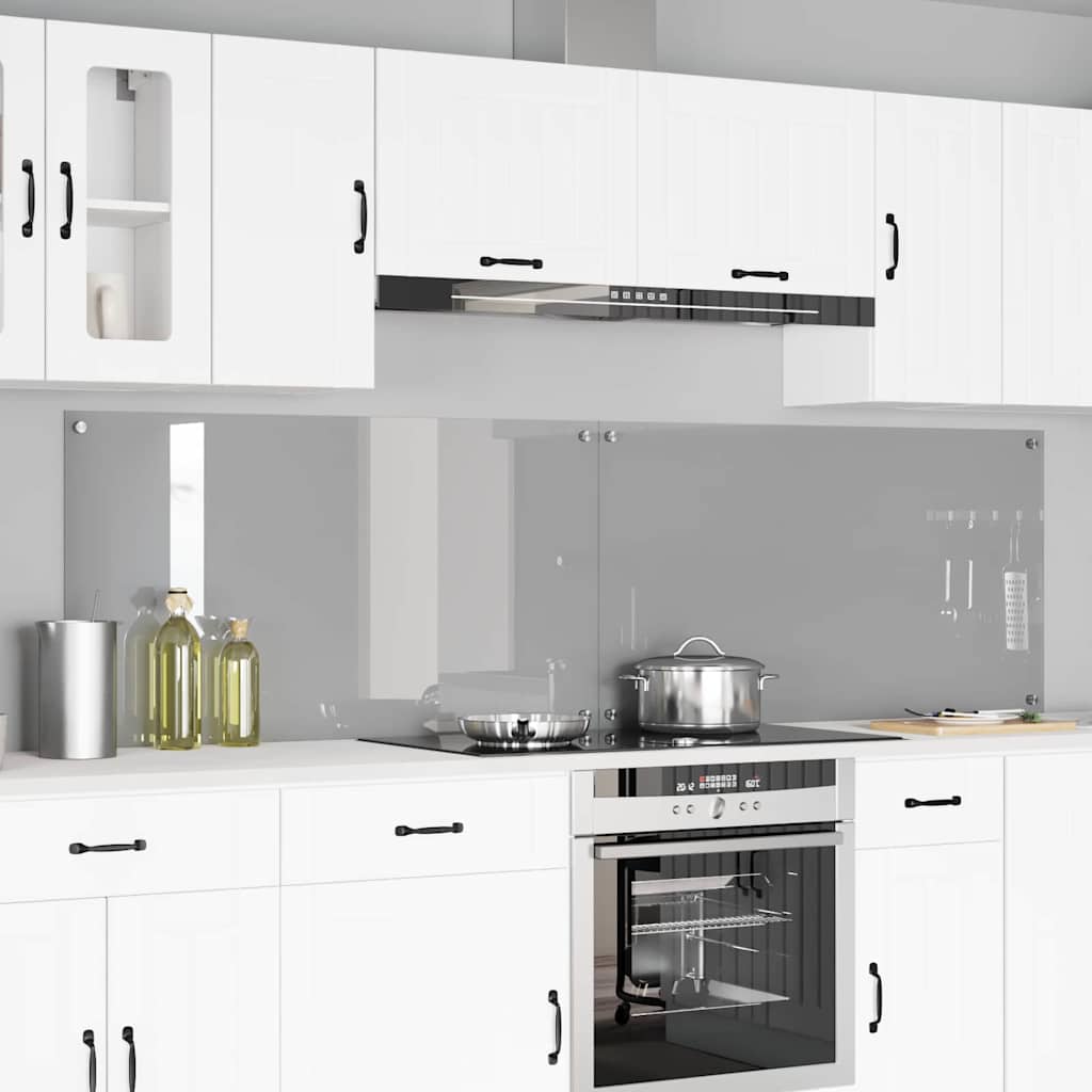 Køkkenbacksplash 2 pcs Lysegrå 110 x 60 cm hærdet glas