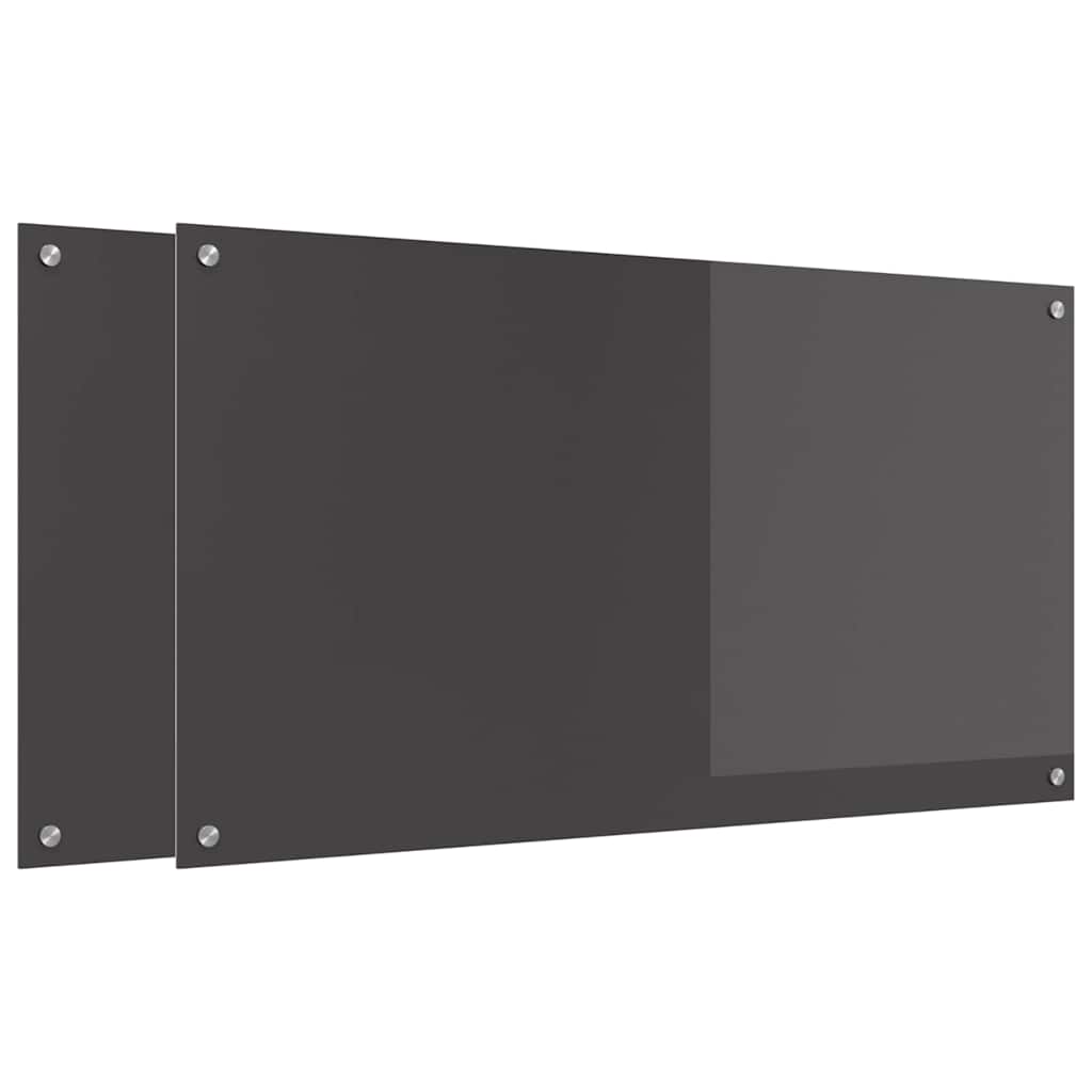 Køkkenbacksplash 2 stk. Mørkegrå 110 x 60 cm hærdet glas