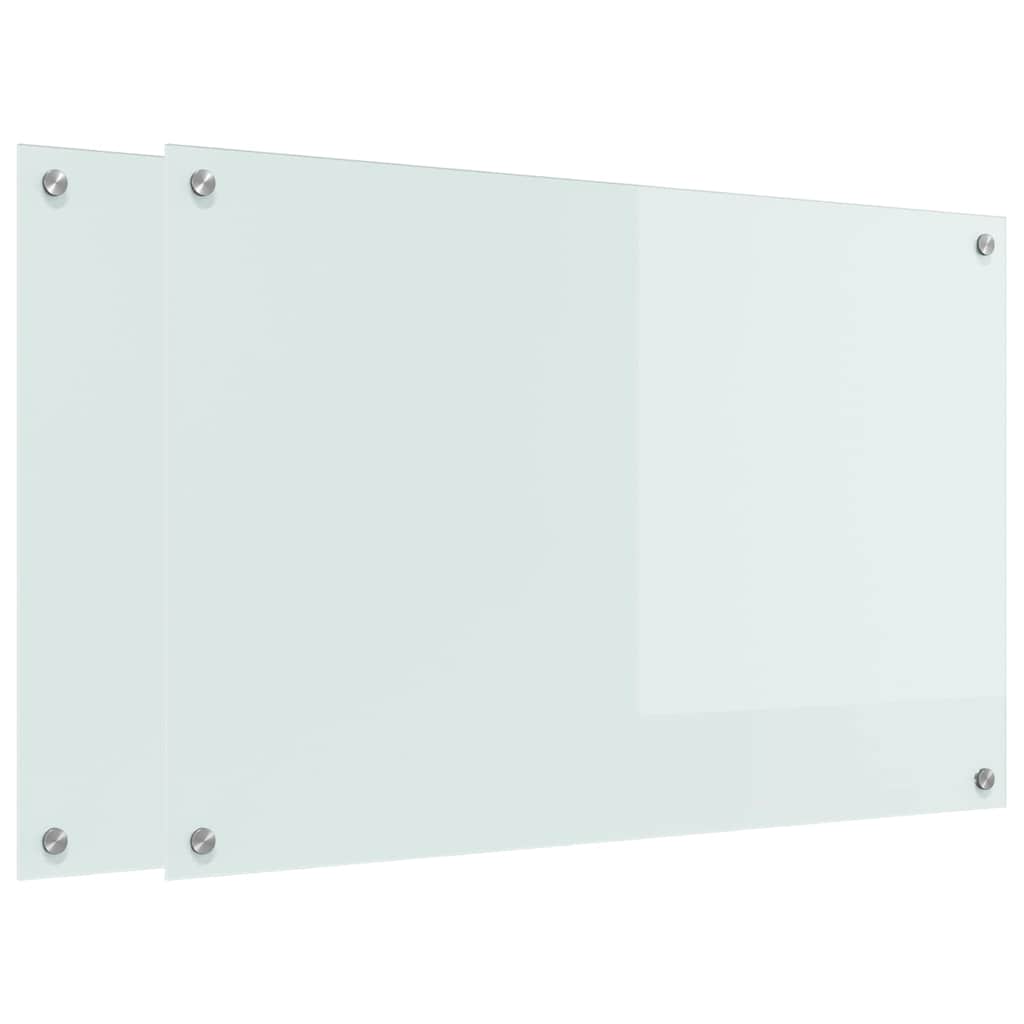 Køkkenbacksplash 2 stk. Hvid 90 x 60 cm hærdet glas