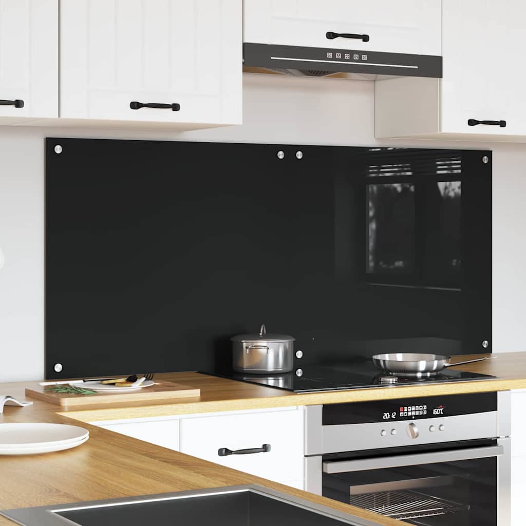 Køkkenbacksplash 2 pcs Sort 70 x 60 cm hærdet glas