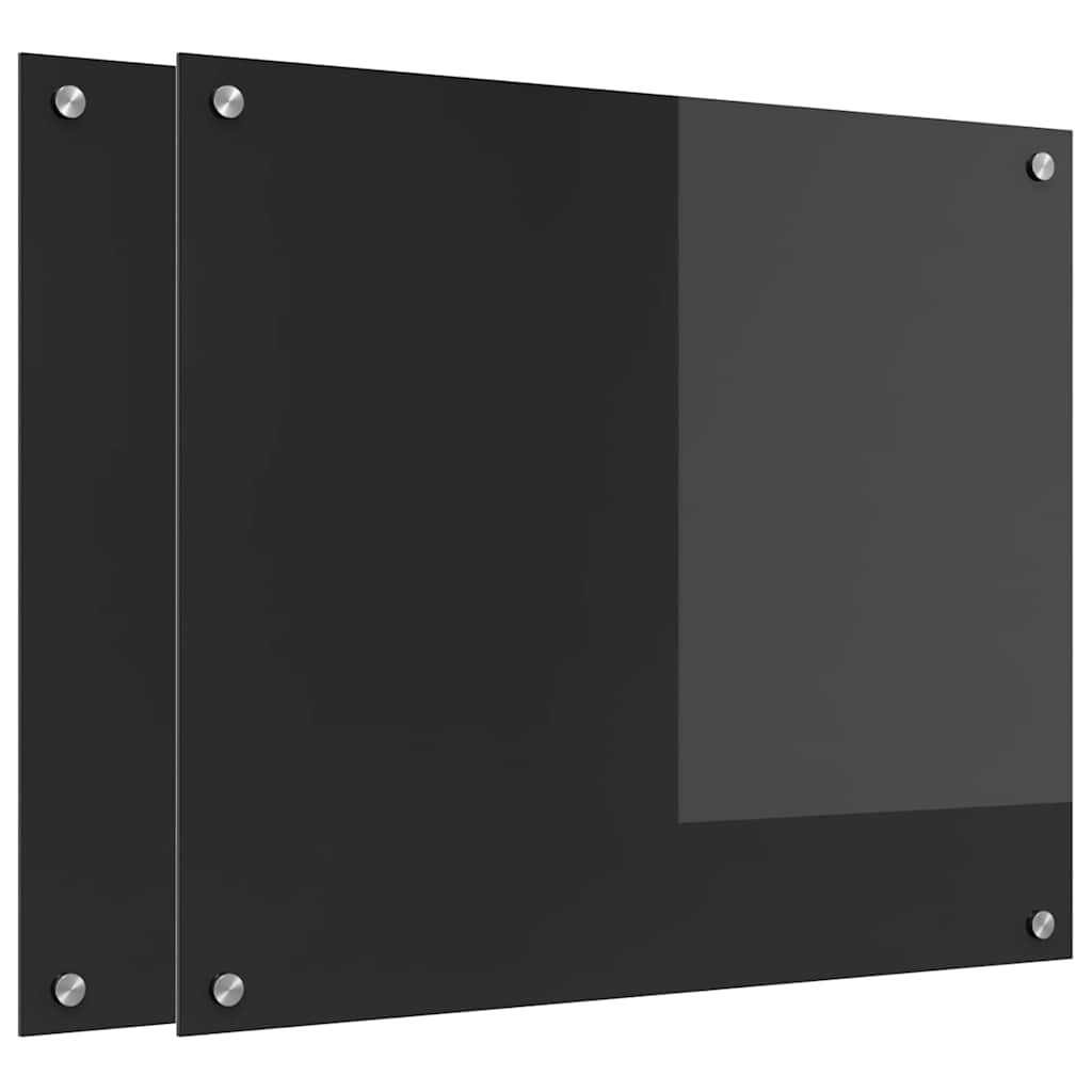 Køkkenbacksplash 2 stk. Sort 70 x 60 cm hærdet glas