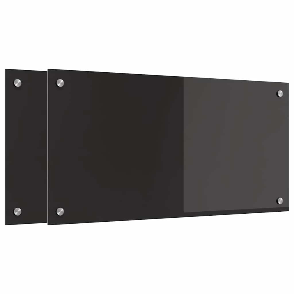 Køkkenbacksplash 2 pcs Sort 80 x 40 cm hærdet glas
