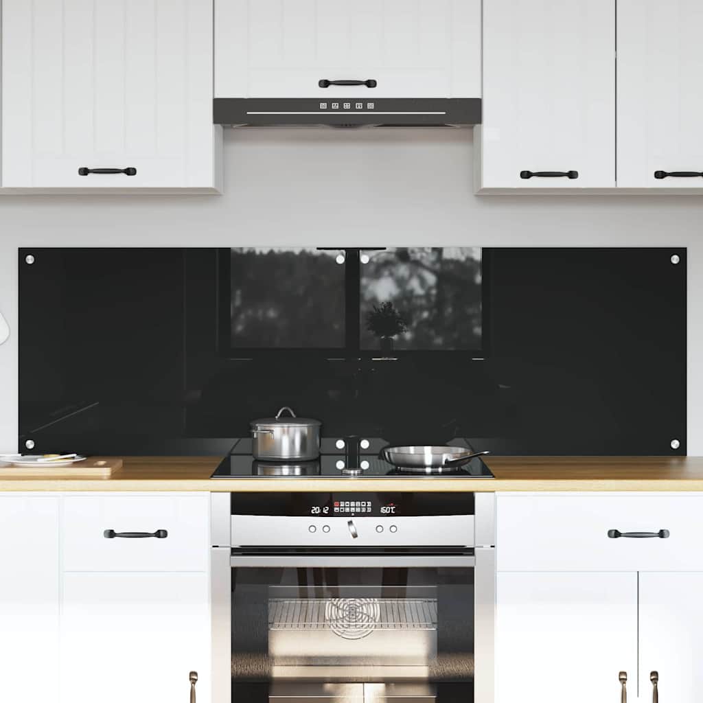 Køkkenbacksplash 2 pcs Sort 80 x 50 cm hærdet glas billede