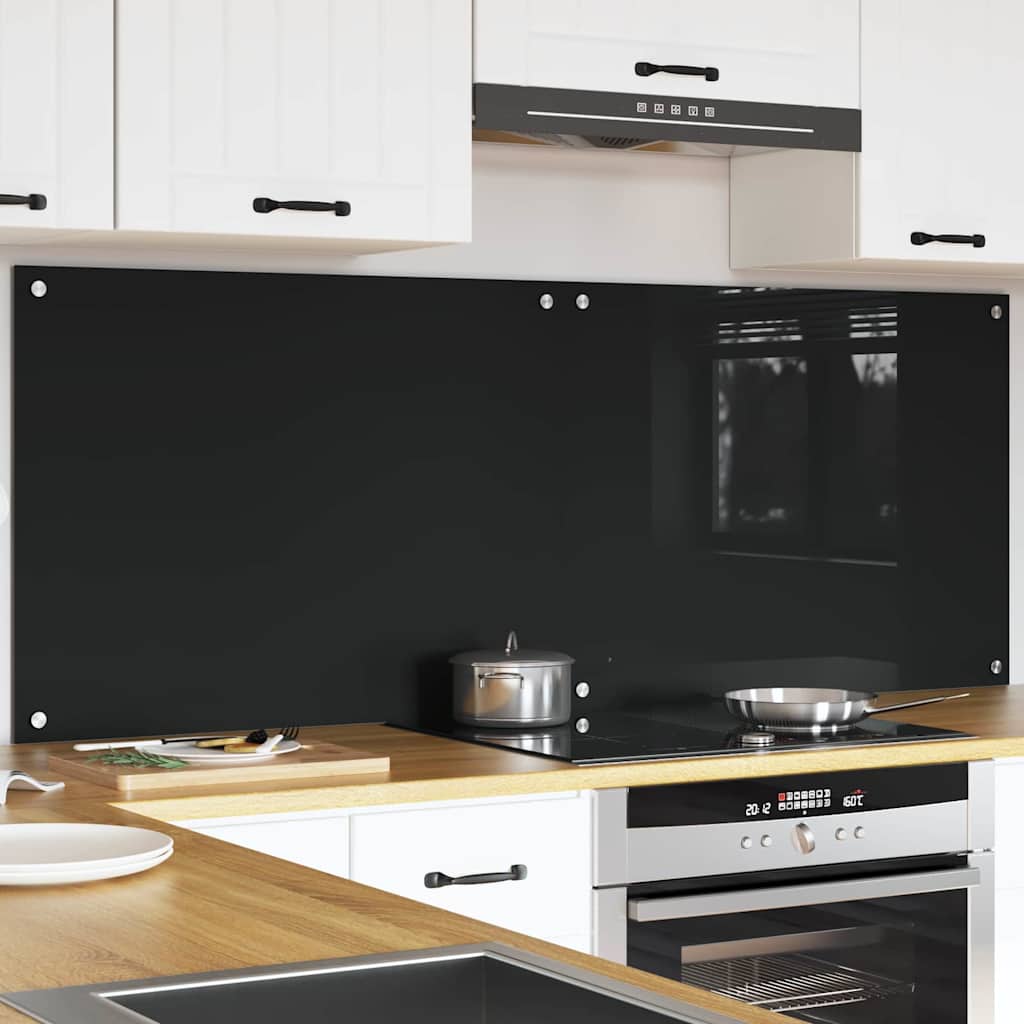 Køkkenbacksplash 2 pcs Sort 80 x 60 cm hærdet glas