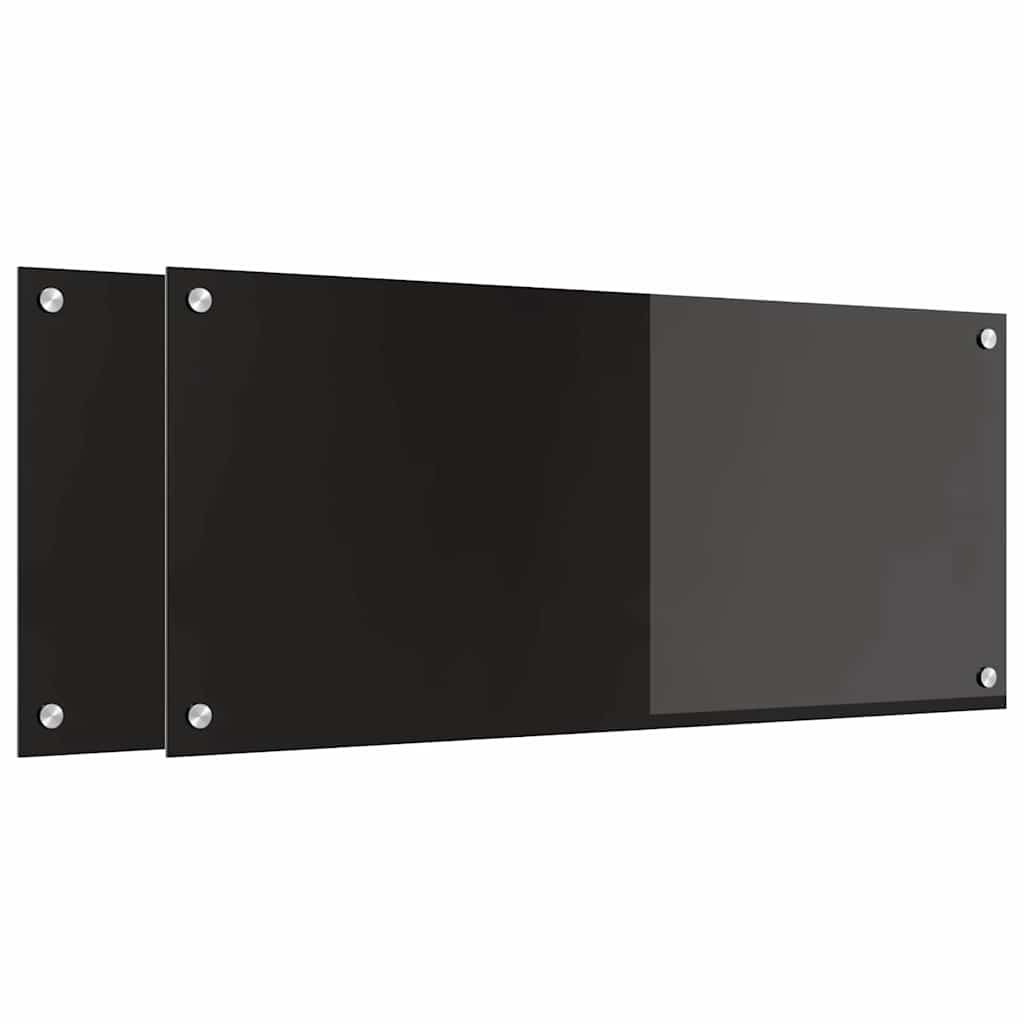 Køkkenbacksplash 2 pcs Sort 90 x 40 cm hærdet glas