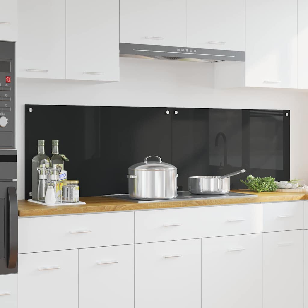 Køkkenbacksplash 2 pcs Sort 90 x 50 cm hærdet glas