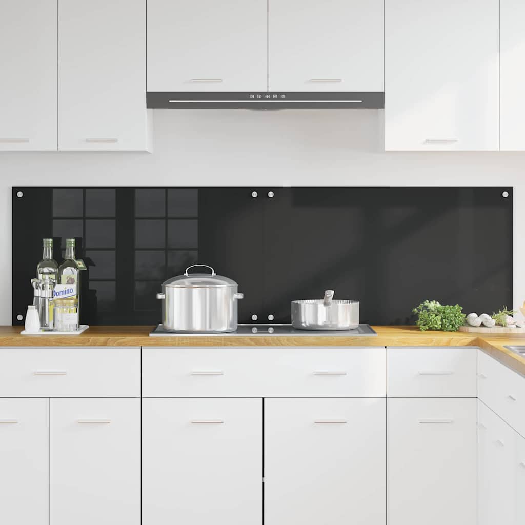 Køkkenbacksplash 2 pcs Sort 90 x 50 cm hærdet glas