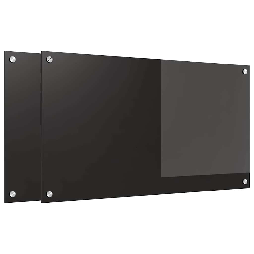 Køkkenbacksplash 2 pcs Sort 90 x 50 cm hærdet glas