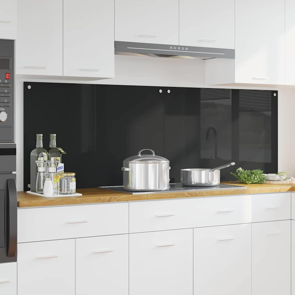 Køkkenbacksplash 2 pcs Sort 90 x 60 cm hærdet glas