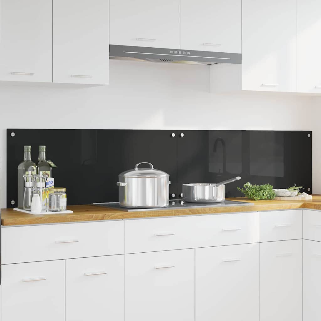 Køkkenbacksplash 2 pcs Sort 100 x 40 cm hærdet glas billede